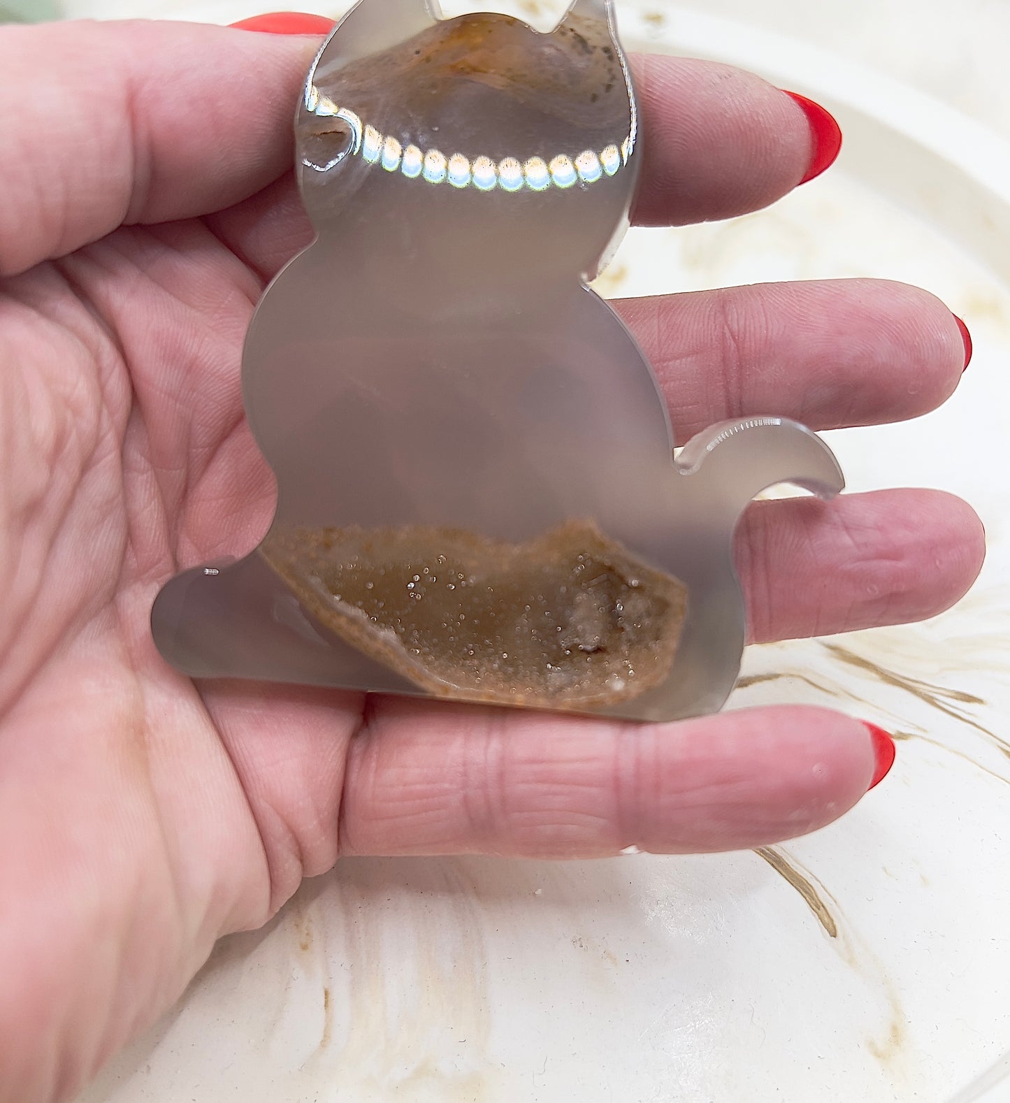 ✨ Achat Katzenfigur – Zauberhafte Glitzerdruse | 82 g