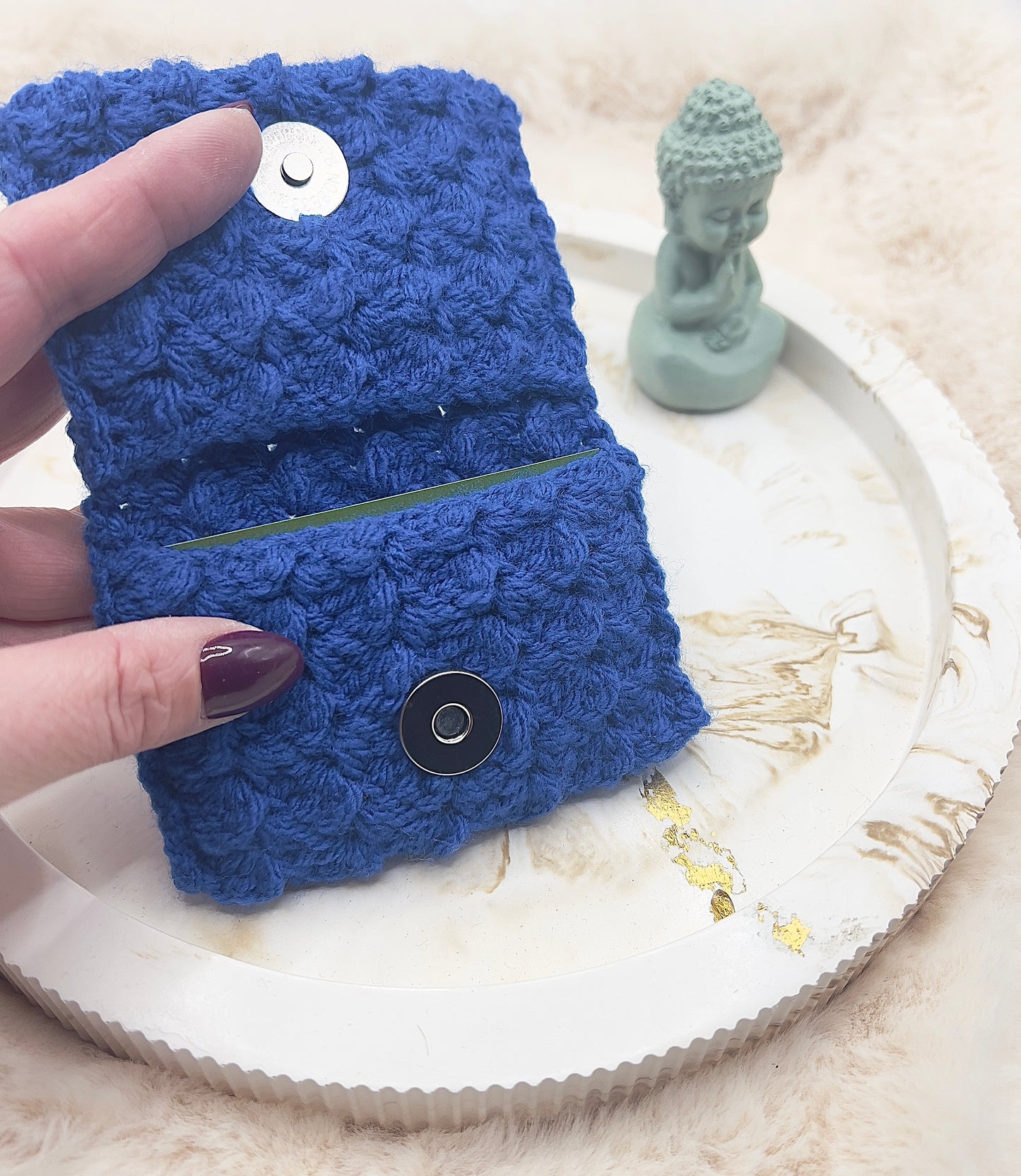 🎄 Adventstürchen 19 -  Handgehäkeltes Kartenetui / Mini-Portemonnaie mit Druckknopf