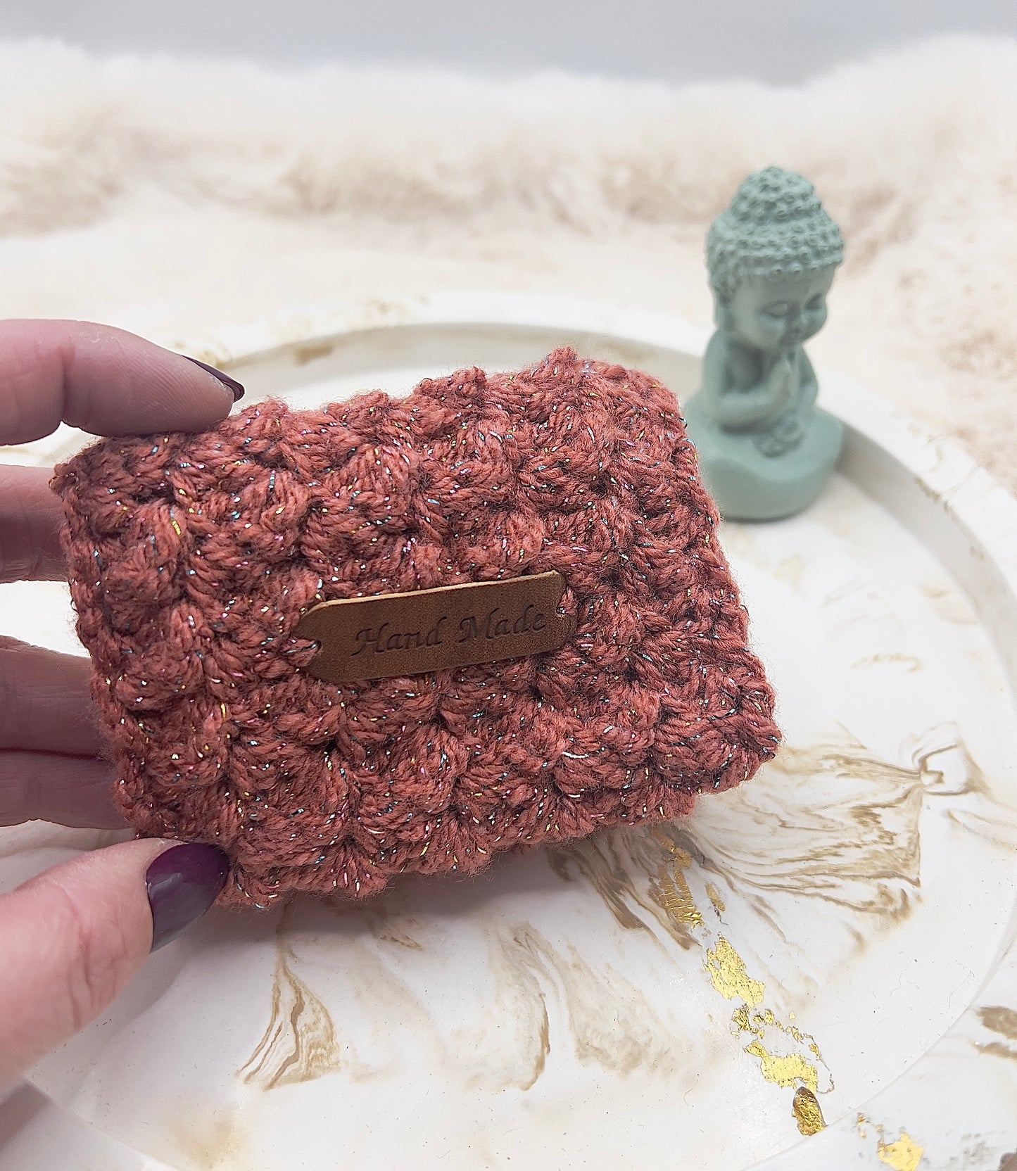 🎄 Adventstürchen 19 -  Handgehäkeltes Kartenetui / Mini-Portemonnaie mit Druckknopf