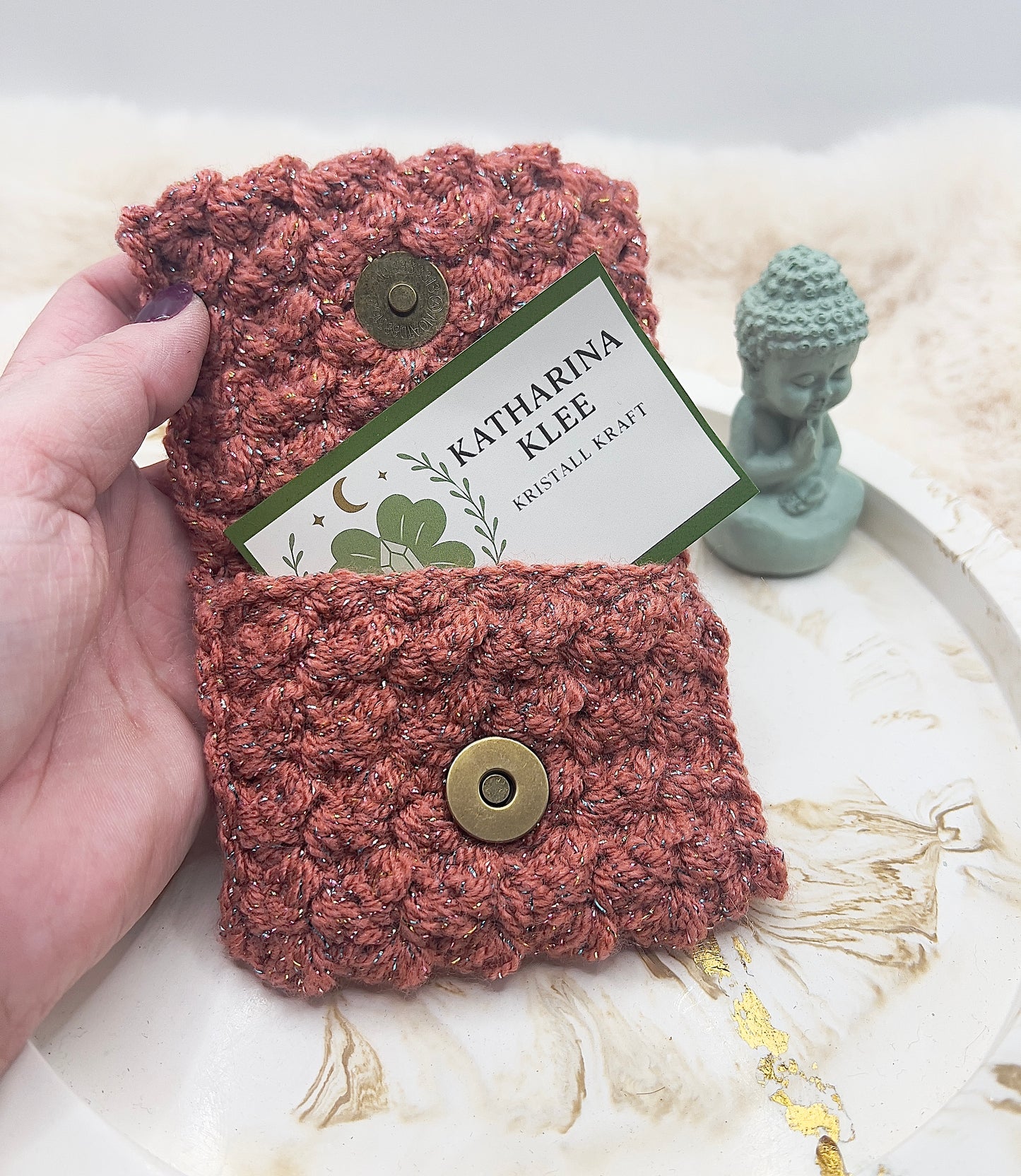 🎄 Adventstürchen 19 -  Handgehäkeltes Kartenetui / Mini-Portemonnaie mit Druckknopf
