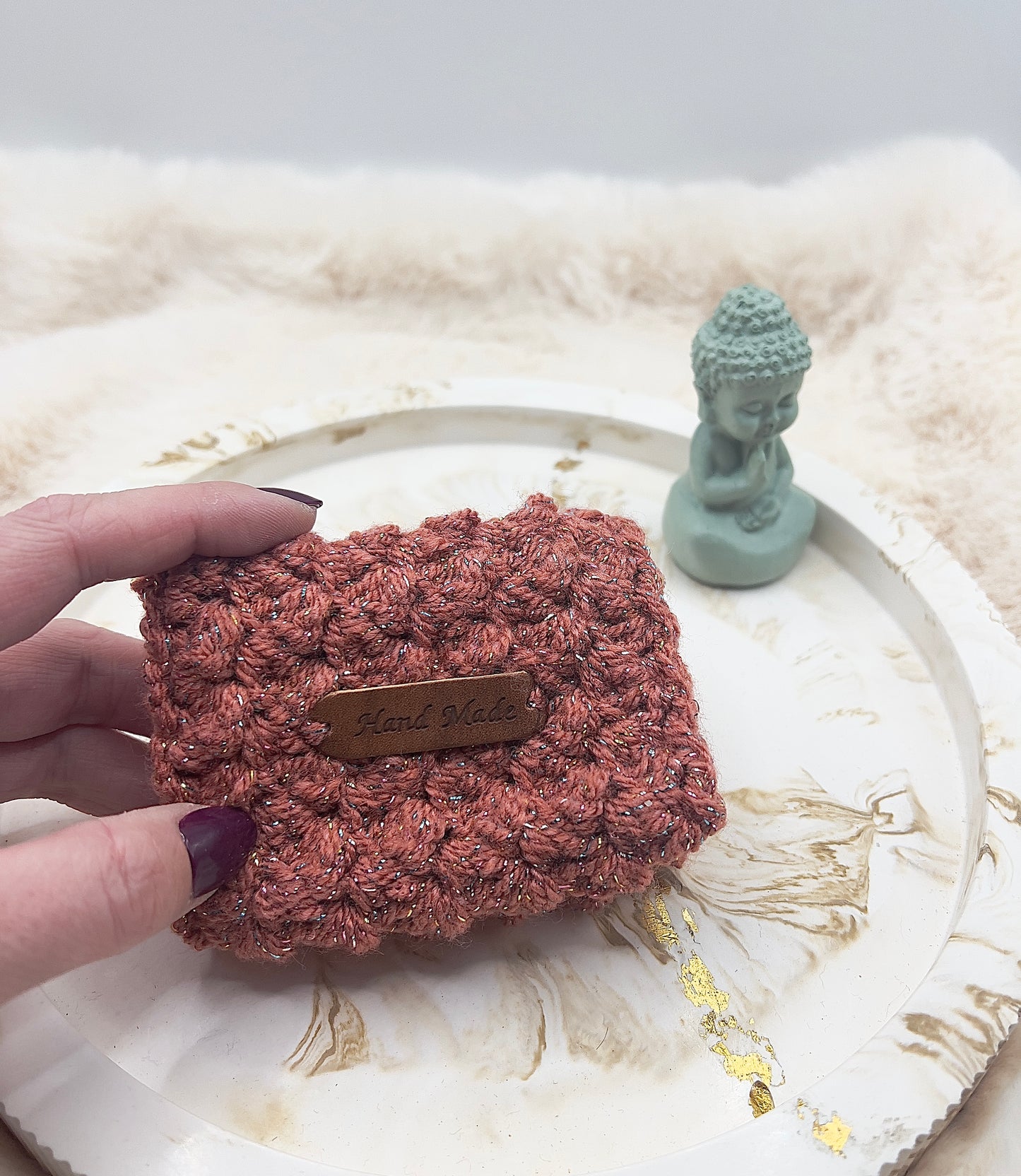 🎄 Adventstürchen 19 -  Handgehäkeltes Kartenetui / Mini-Portemonnaie mit Druckknopf