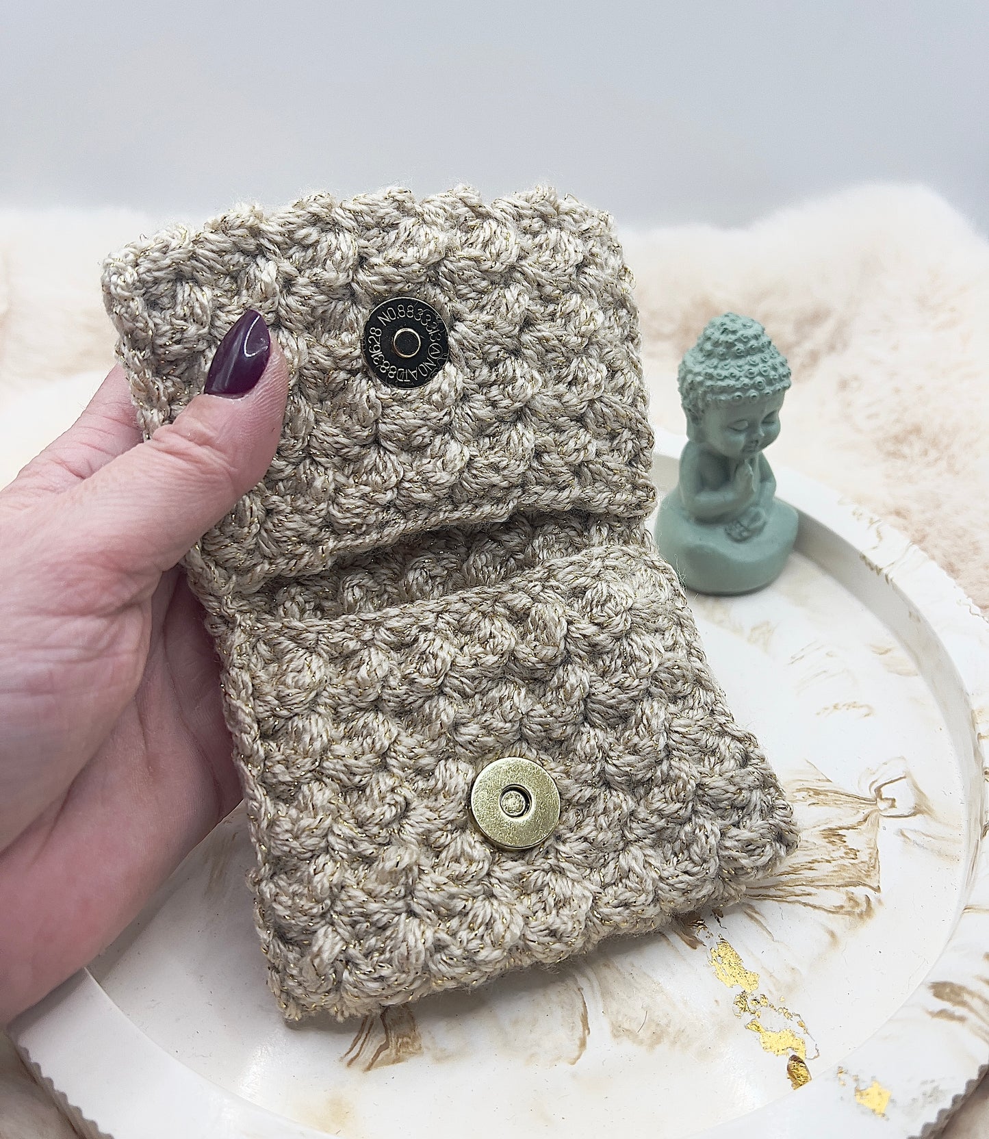 🎄 Adventstürchen 19 -  Handgehäkeltes Kartenetui / Mini-Portemonnaie mit Druckknopf