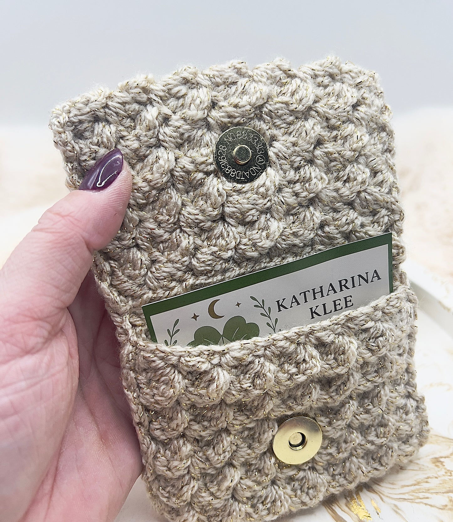 🎄 Adventstürchen 19 -  Handgehäkeltes Kartenetui / Mini-Portemonnaie mit Druckknopf