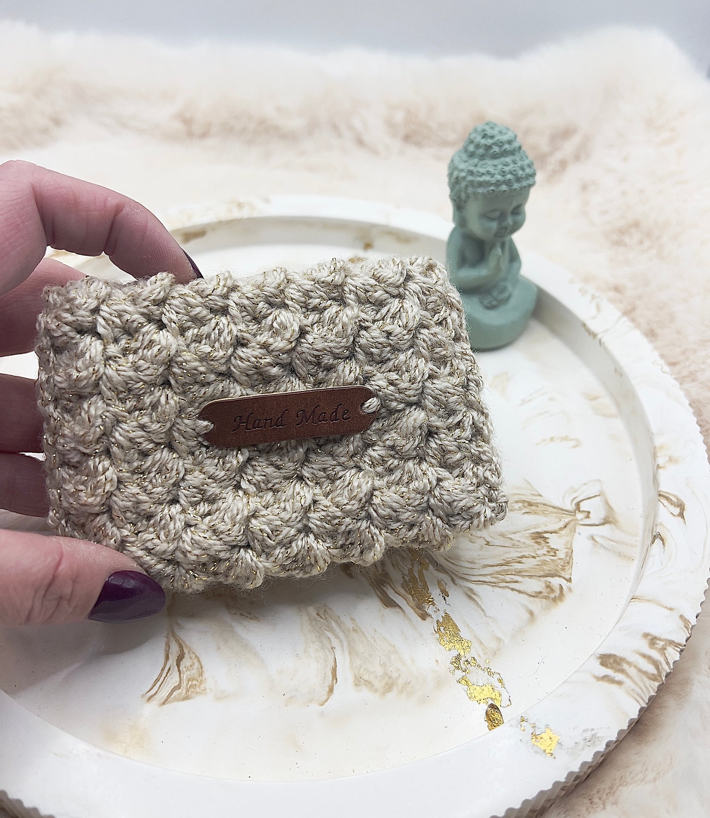 🎄 Adventstürchen 19 -  Handgehäkeltes Kartenetui / Mini-Portemonnaie mit Druckknopf