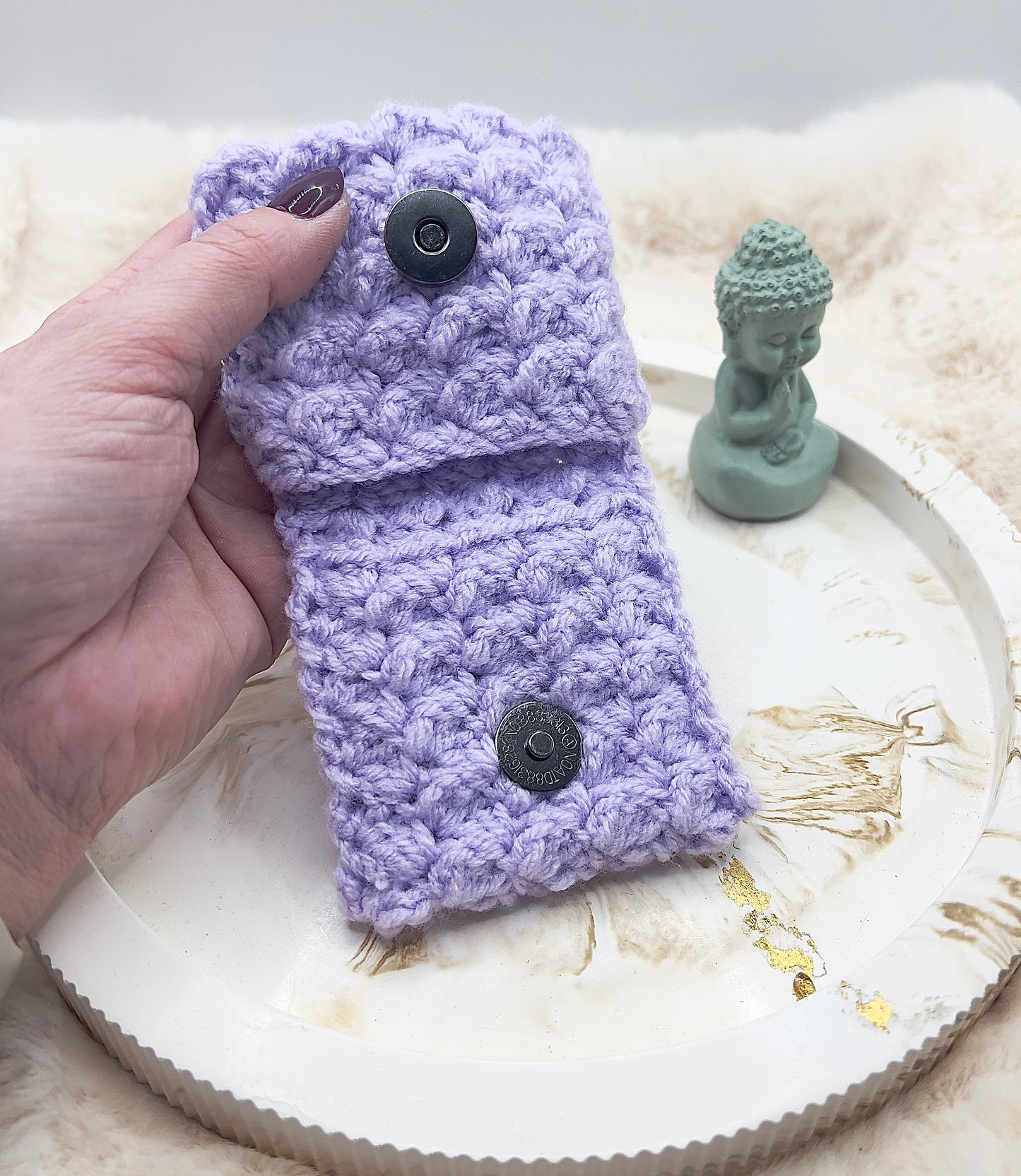 🎄 Adventstürchen 19 -  Handgehäkeltes Kartenetui / Mini-Portemonnaie mit Druckknopf