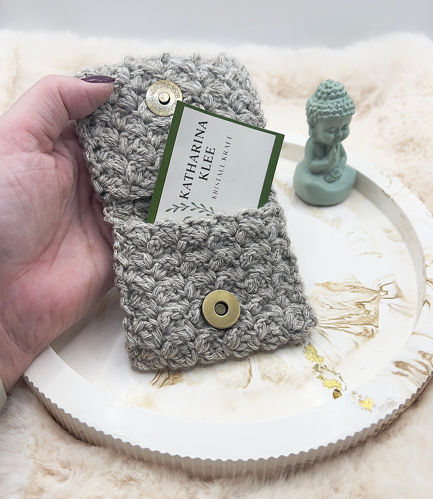 🎄 Adventstürchen 19 -  Handgehäkeltes Kartenetui / Mini-Portemonnaie mit Druckknopf