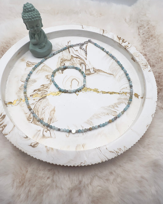 Amazonit-Set, facettiert 4mm, 925 Silber