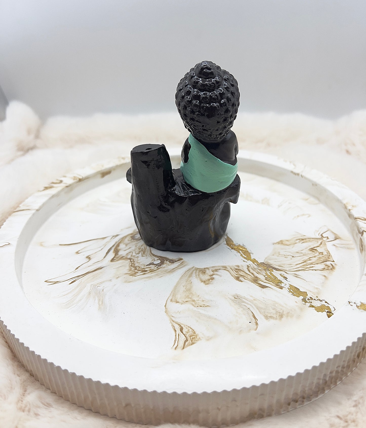 Rückfluss-Räucherkegelhalter Buddha mintgrün – Räucherbrunnen mit Rückfluss & Stäbchenhalter