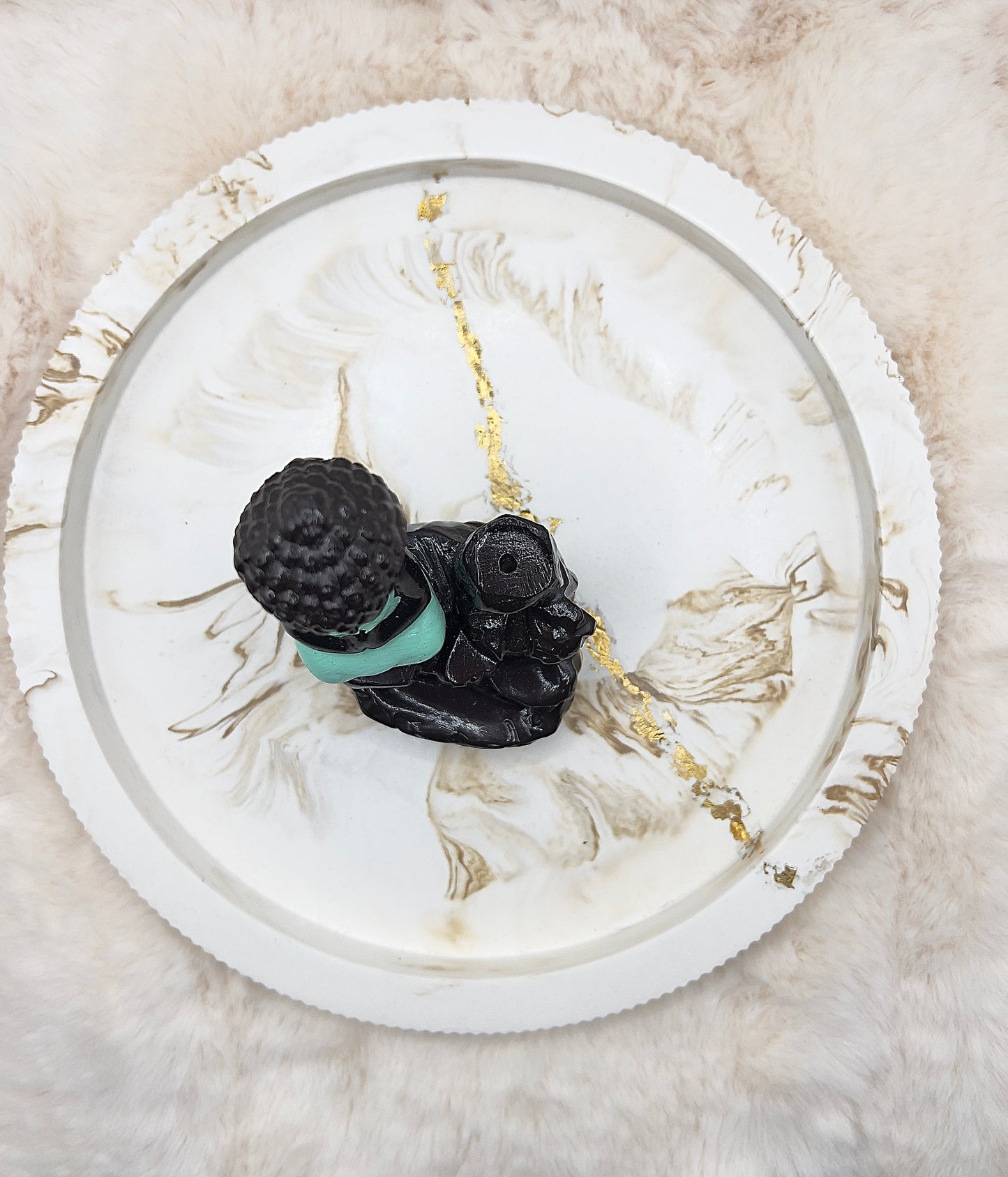 Rückfluss-Räucherkegelhalter Buddha mintgrün – Räucherbrunnen mit Rückfluss & Stäbchenhalter