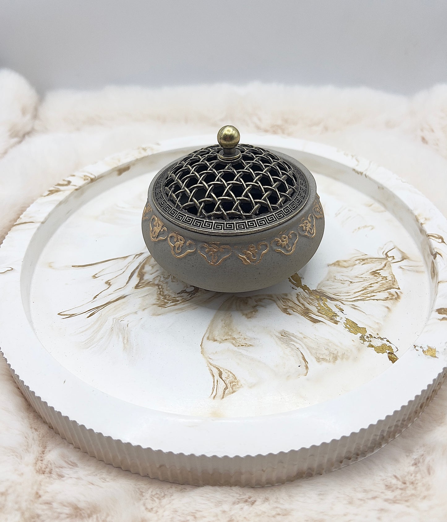 Vintage Schmuck- & Ritualschatulle – Aufbewahrungsschale in Steinoptik mit Deckel (kurze TikTok-Variante)