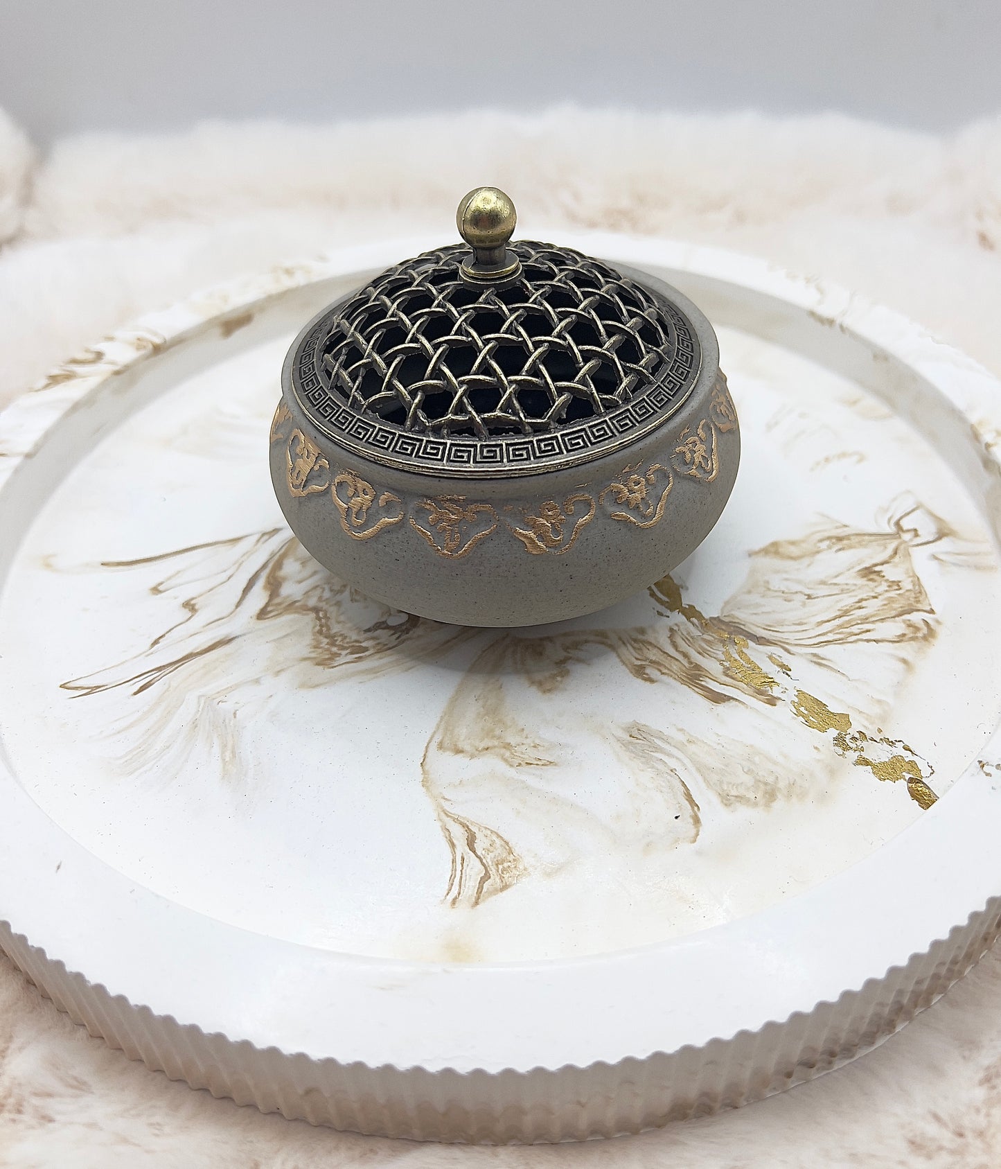 Vintage Schmuck- & Ritualschatulle – Aufbewahrungsschale in Steinoptik mit Deckel (kurze TikTok-Variante)