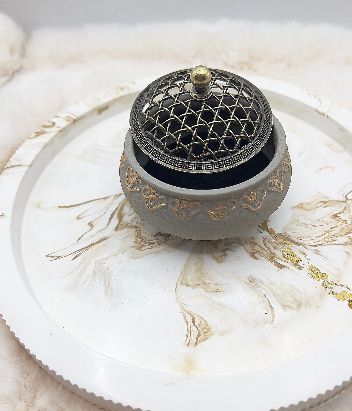 Vintage Schmuck- & Ritualschatulle – Aufbewahrungsschale in Steinoptik mit Deckel (kurze TikTok-Variante)