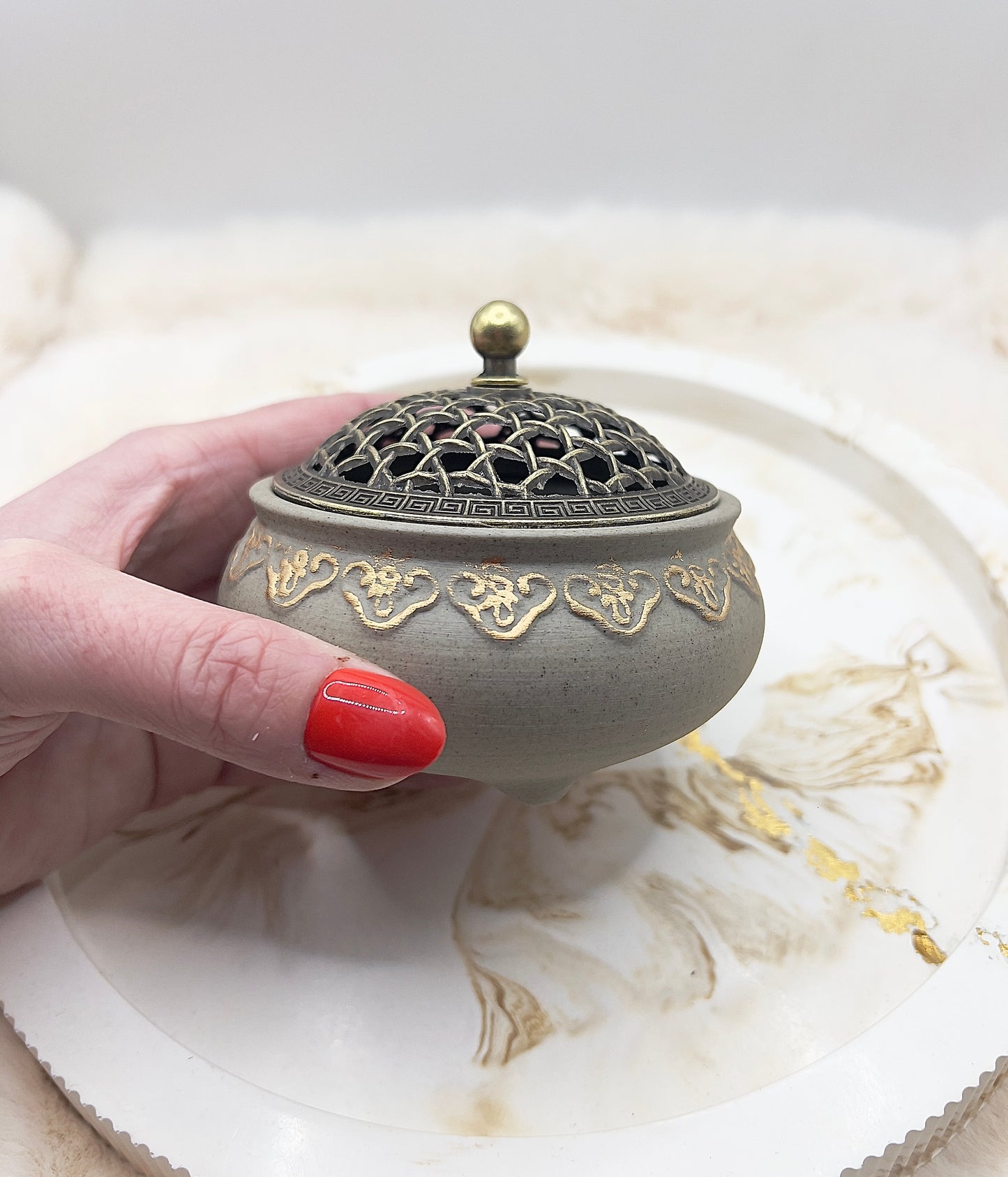 Vintage Schmuck- & Ritualschatulle – Aufbewahrungsschale in Steinoptik mit Deckel (kurze TikTok-Variante)