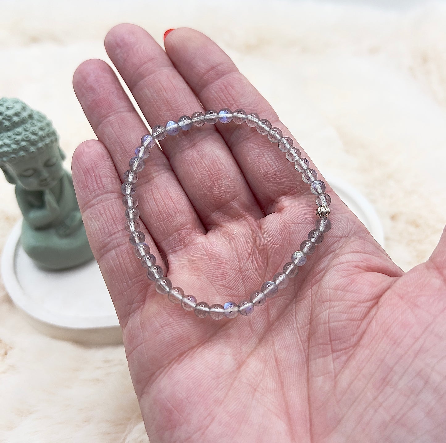 Labradorit Armband AAA – feines Einzelstück mit 925 Silber | 4 mm