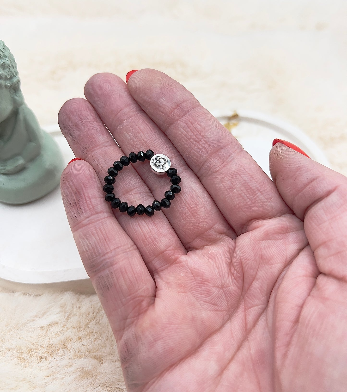 Facettierter Ring aus schwarzem Turmalin | 3,5 mm | Edelstahl silber Om