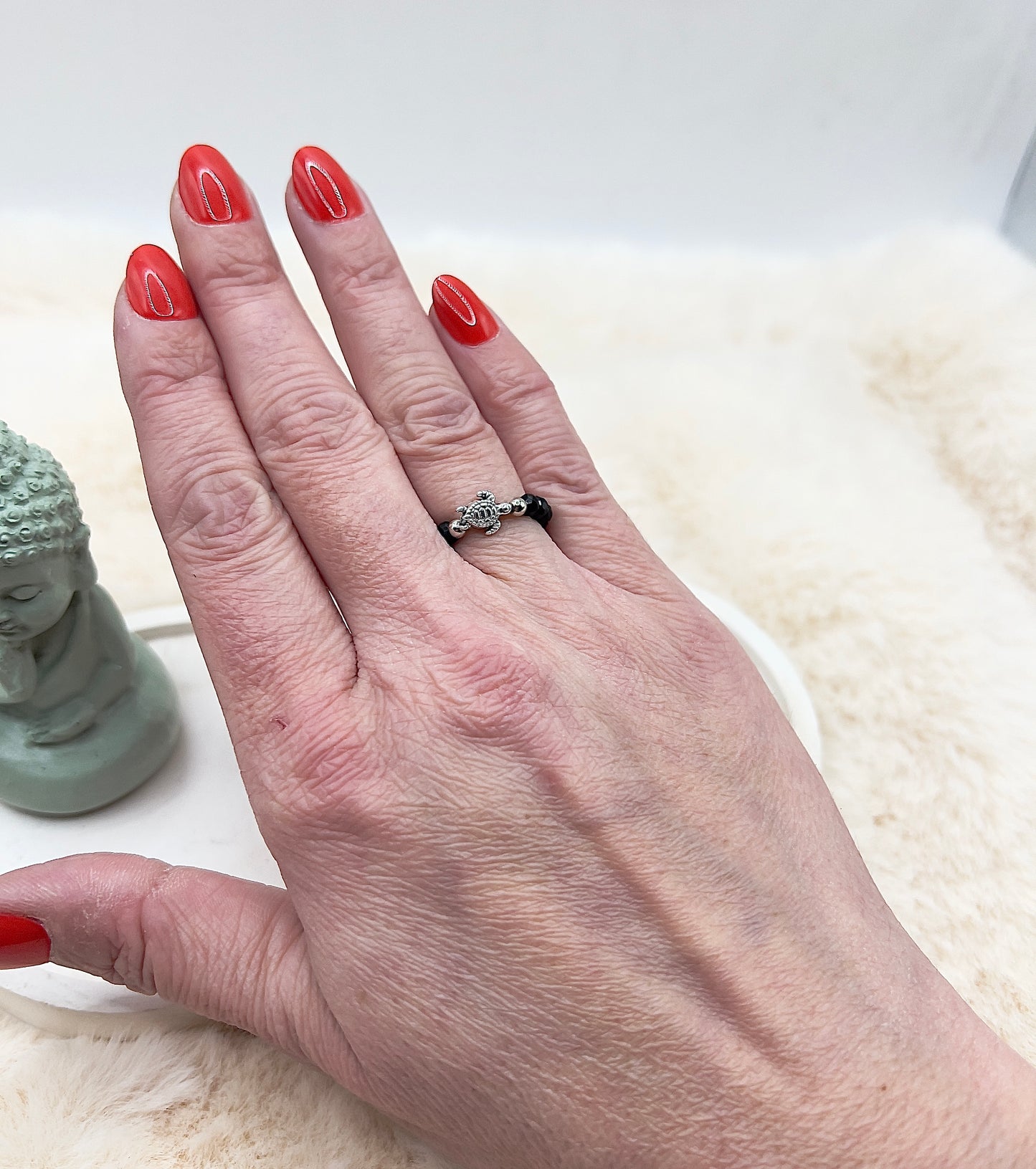 Edelsteinring Schwarzer Turmalin facettiert | 3,5 mm | Schildkröte | Edelstahl silber