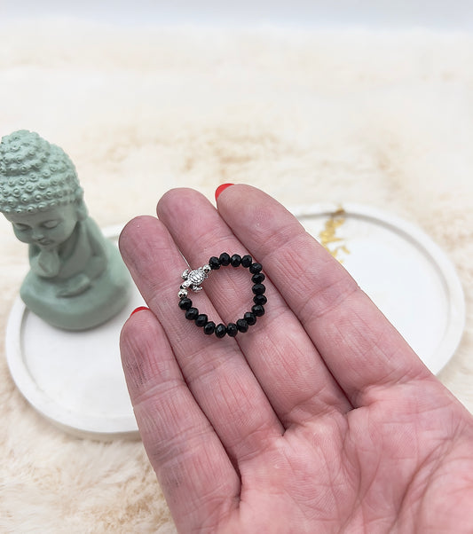 Edelsteinring Schwarzer Turmalin facettiert | 3,5 mm | Schildkröte | Edelstahl silber