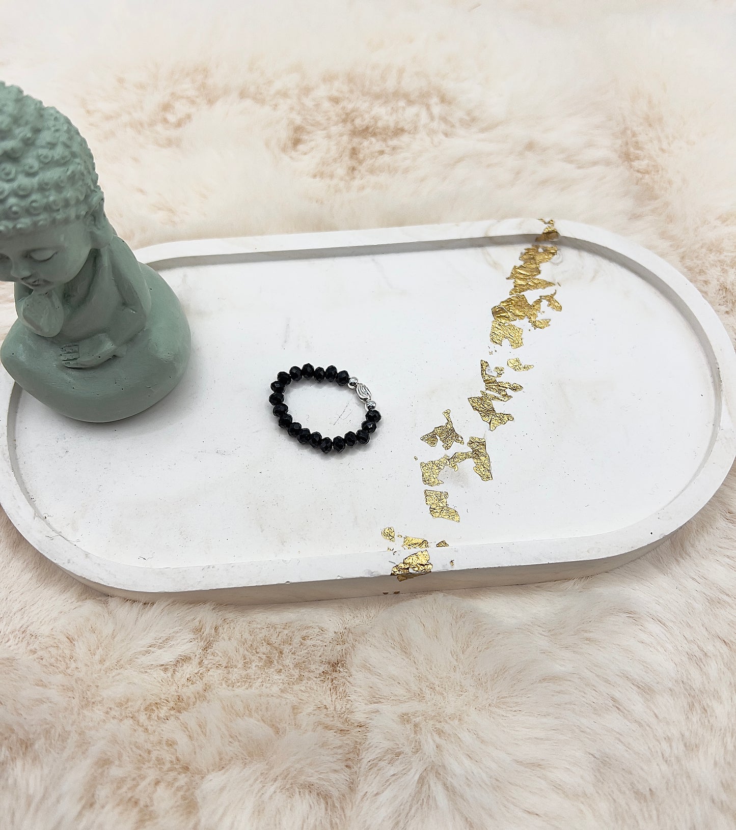 Edelsteinring Schwarzer Turmalin facettiert | 3,5 mm | Muschel 925 Silber