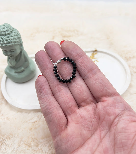 Edelsteinring Schwarzer Turmalin facettiert | 3,5 mm | Muschel 925 Silber