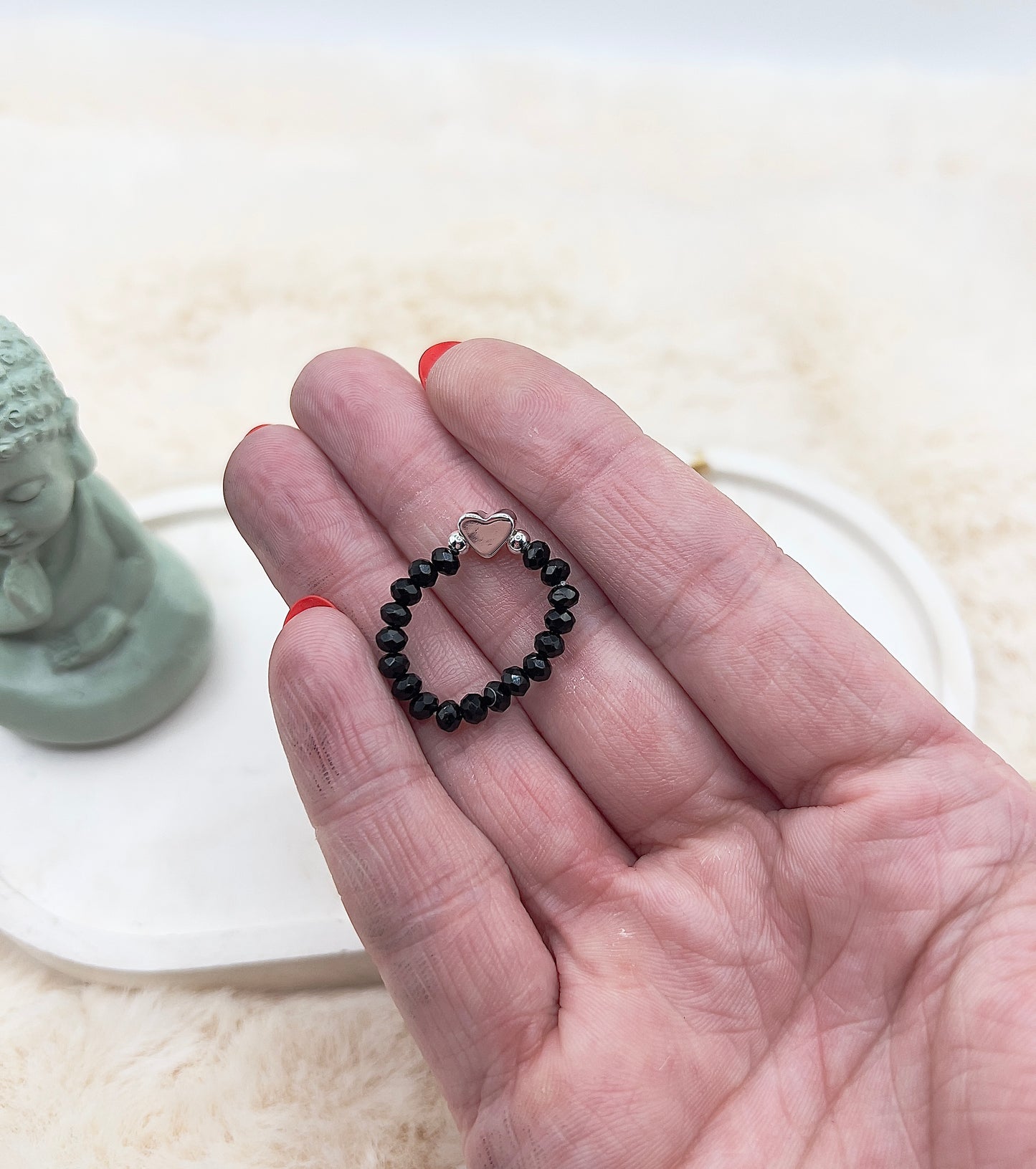 Edelsteinring Schwarzer Turmalin facettiert | 3,5 mm | Herz 925 Silber