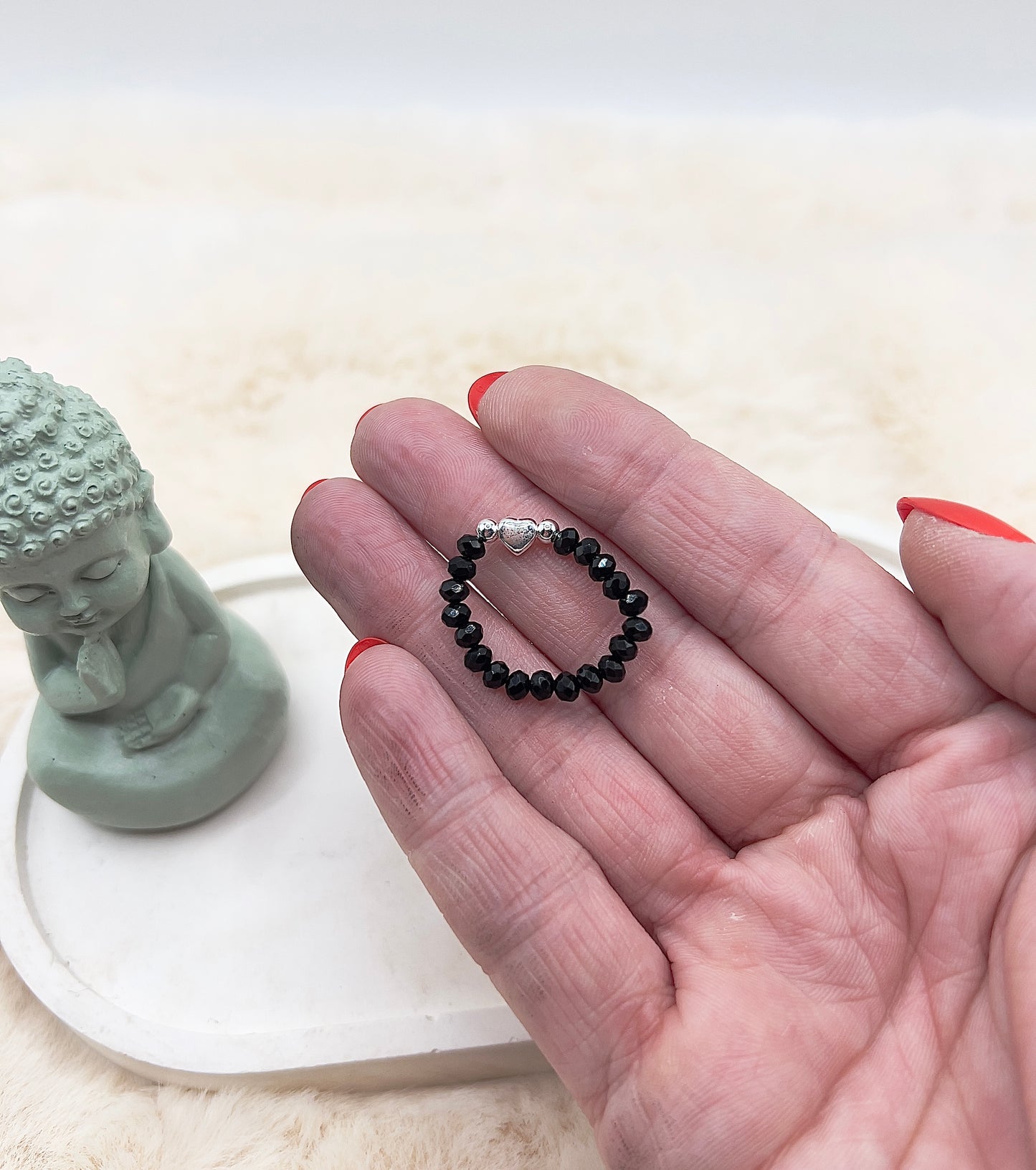 Edelsteinring Schwarzer Turmalin facettiert | 3,5 mm | Herz 925 Silber (klein)