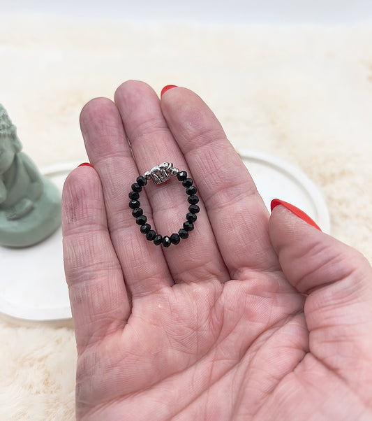 Edelsteinring Schwarzer Turmalin facettiert | 3,5 mm | Elefant | Edelstahl silber