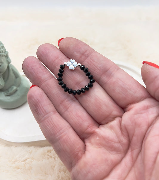 Edelsteinring Schwarzer Turmalin facettiert | 3,5 mm | Kleeblatt 925 Silber