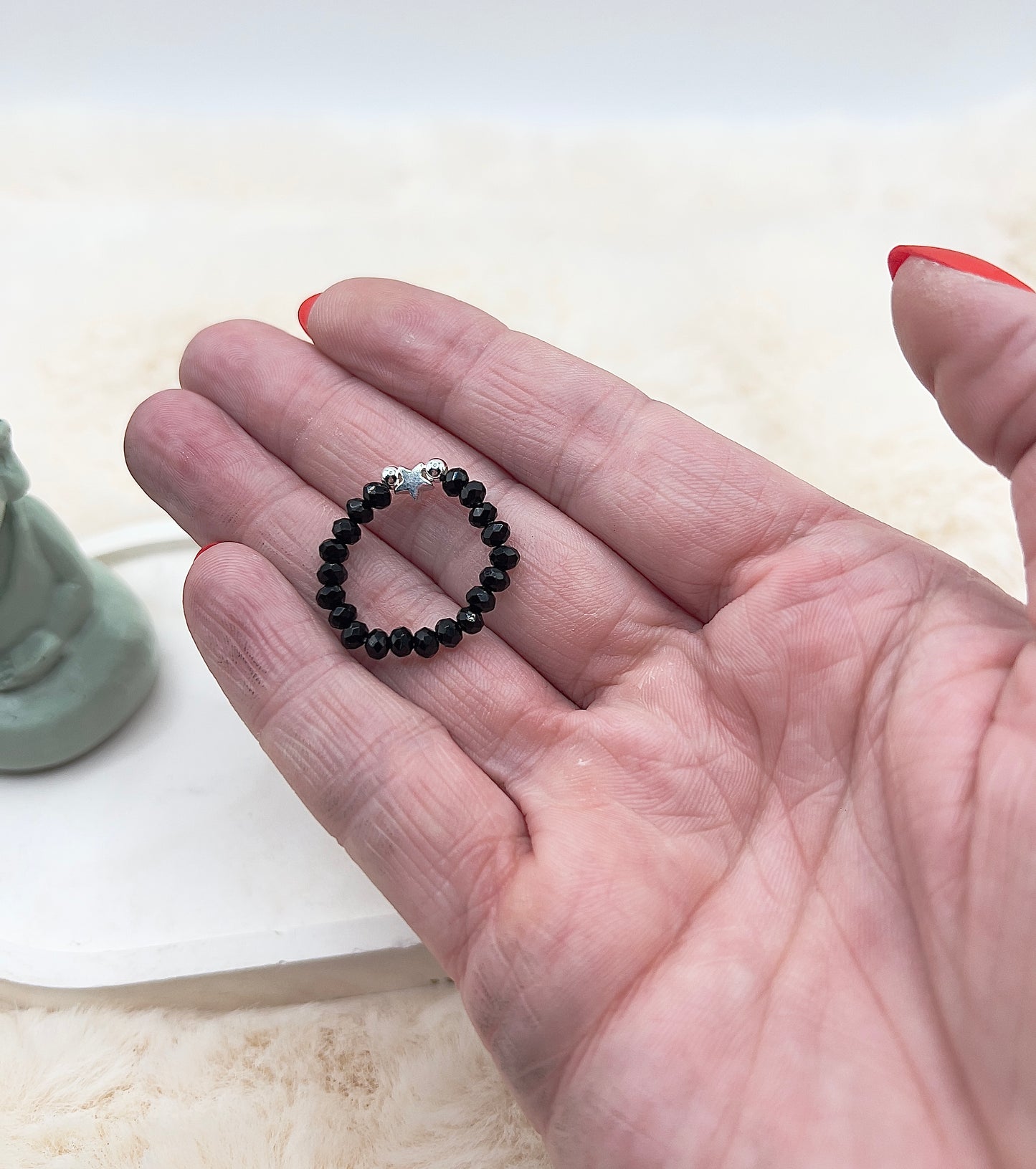 Edelsteinring Schwarzer Turmalin facettiert | 3,5 mm | Stern 925 Silber