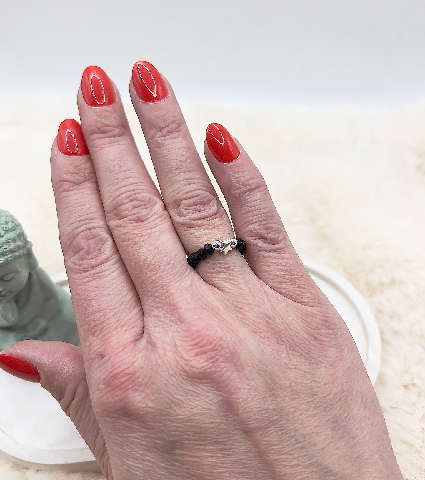 Edelsteinring Schwarzer Turmalin facettiert | 3,5 mm | Stern 925 Silber