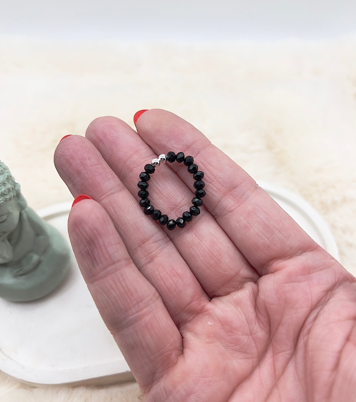 Edelsteinring Schwarzer Turmalin facettiert | 3,5 mm | 925 Silber Abstandsperlen