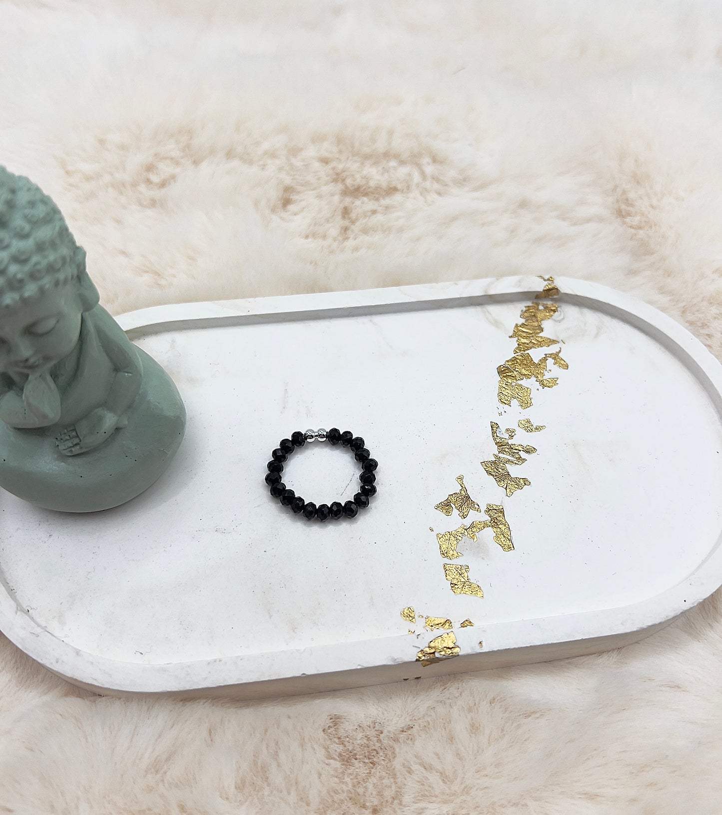 Edelsteinring Schwarzer Turmalin facettiert | 3,5 mm | 925 Silber Abstandsperlen