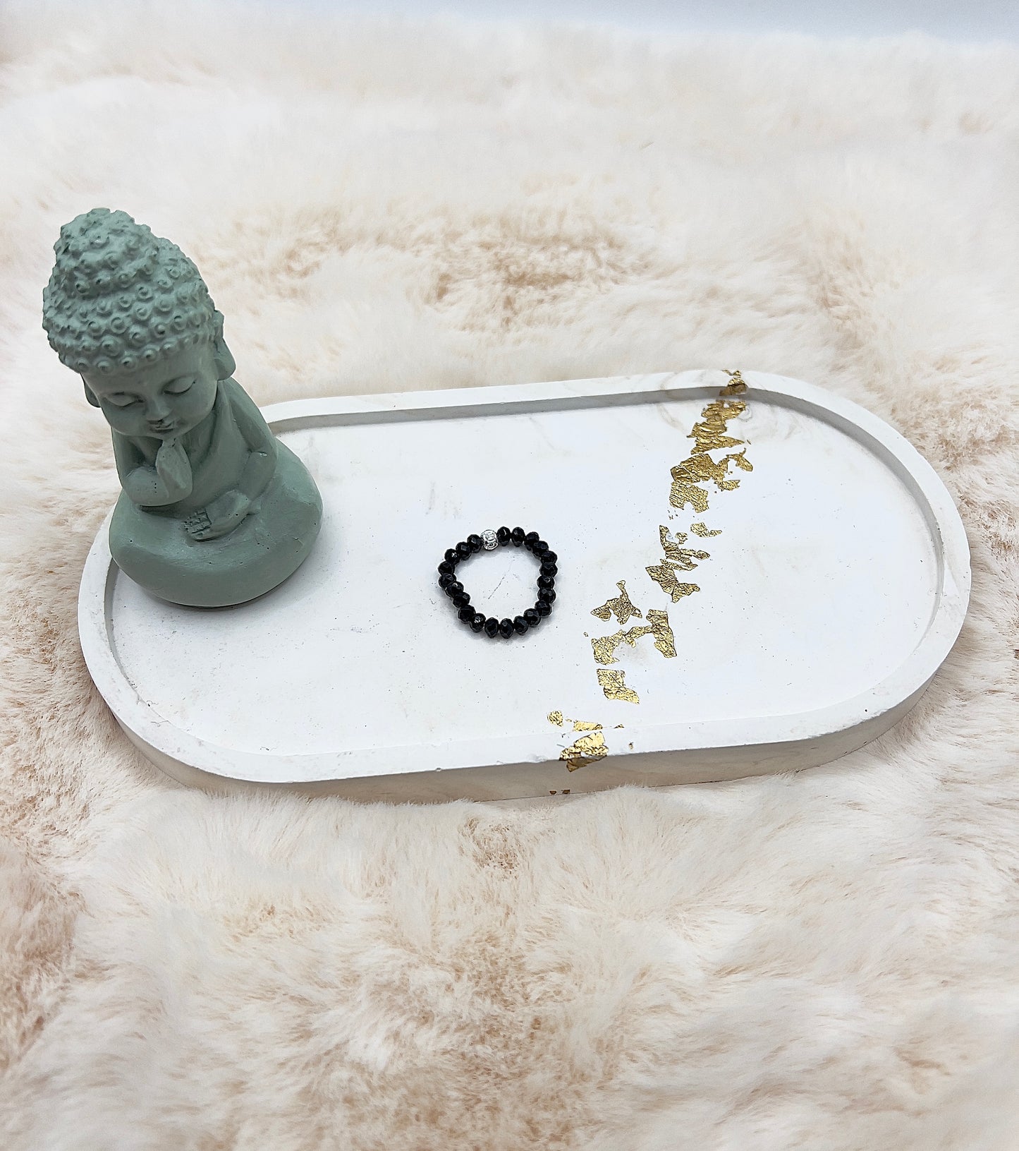 Edelsteinring Schwarzer Turmalin facettiert | 3,5 mm | 925 Silber Abstandsperlen, 4mm, Kreismuster in der Perle