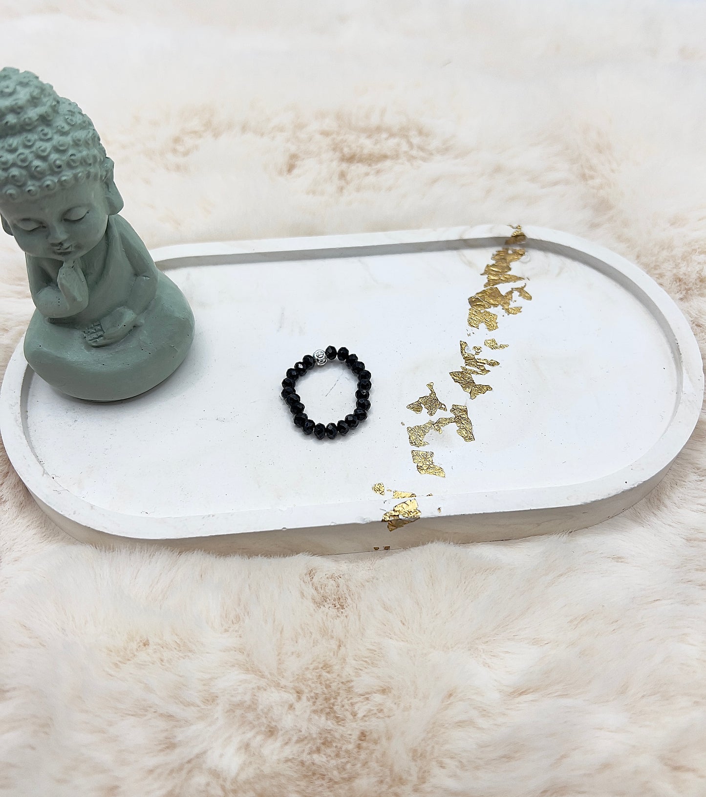 Edelsteinring Schwarzer Turmalin facettiert | 3,5 mm | 925 Silber Abstandsperlen, 4mm, Kreismuster in der Perle