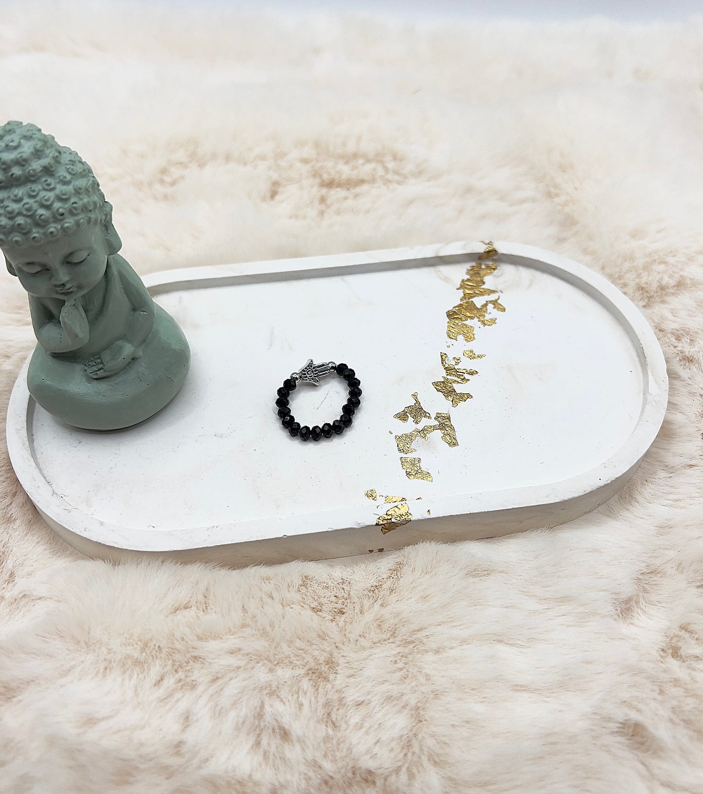 Edelsteinring Schwarzer Turmalin facettiert | 3,5 mm | Hamsa-Hand | Edelstahl silber