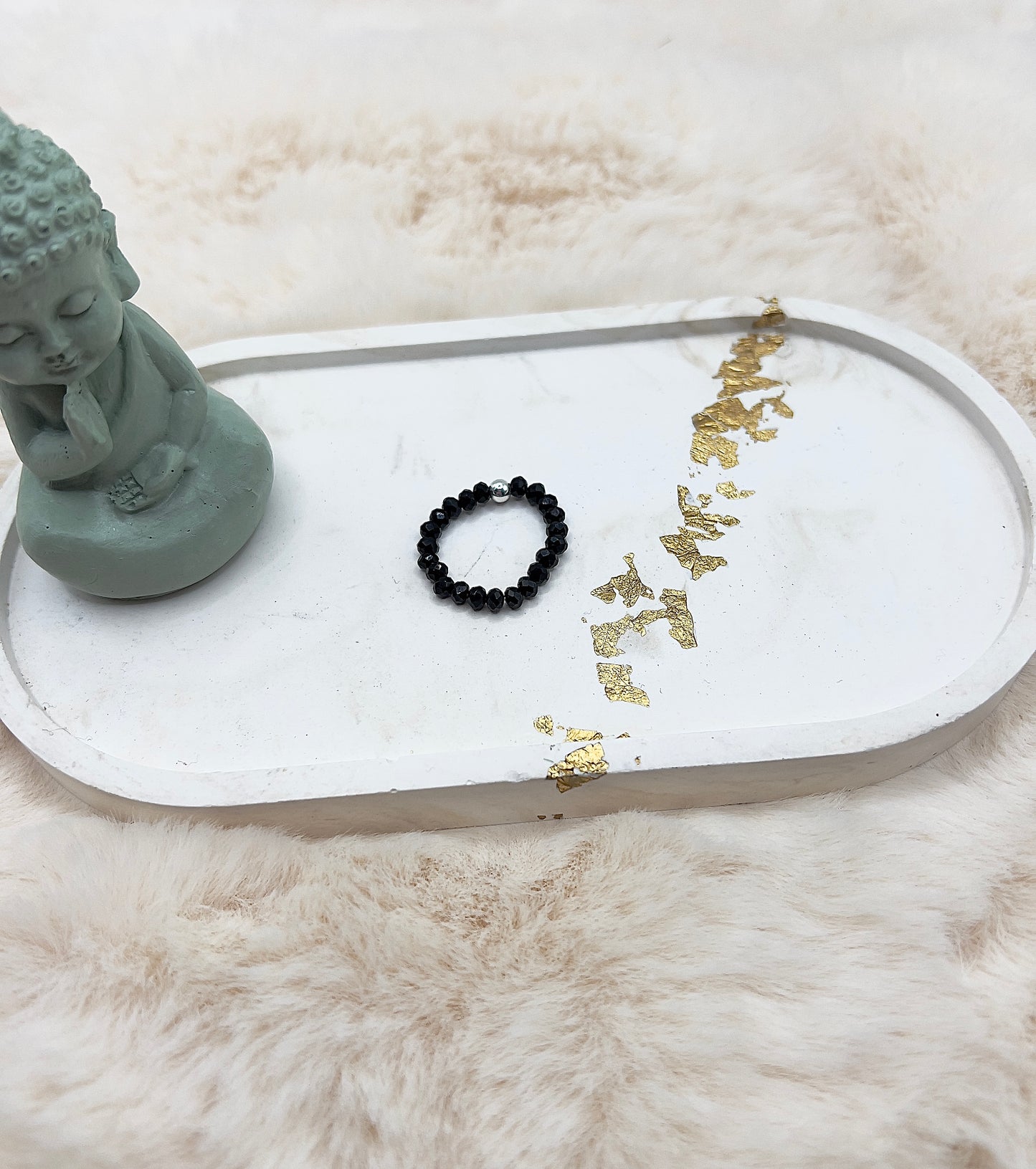 Edelsteinring Schwarzer Turmalin facettiert | 3,5 mm | 4mm Silberperle 925