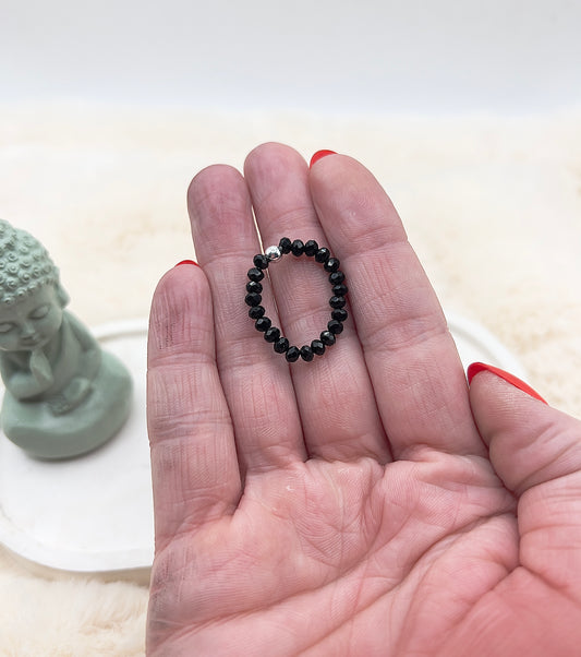 Edelsteinring Schwarzer Turmalin facettiert | 3,5 mm | 4mm Silberperle 925