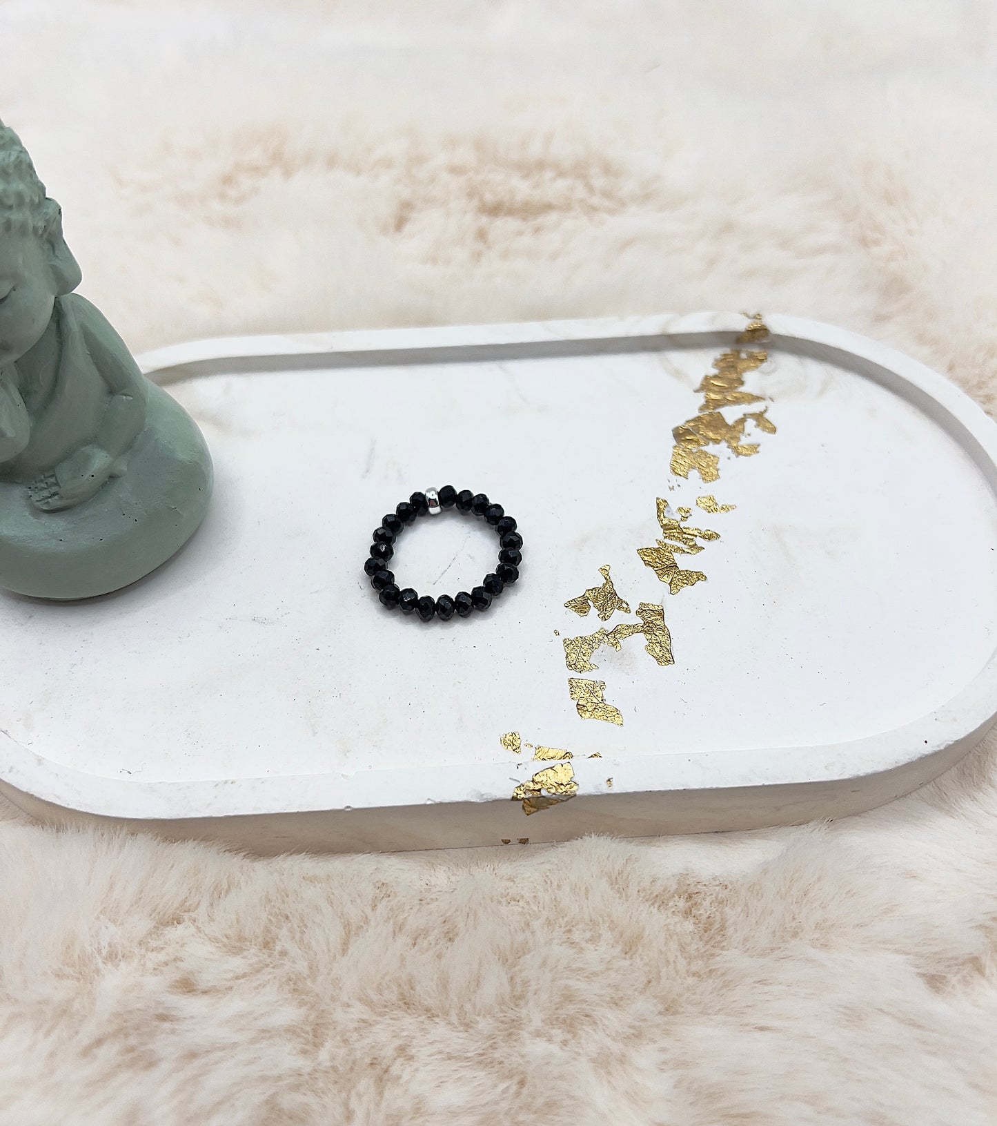 Edelsteinring Schwarzer Turmalin facettiert | 3,5 mm | flache Silberperle 925