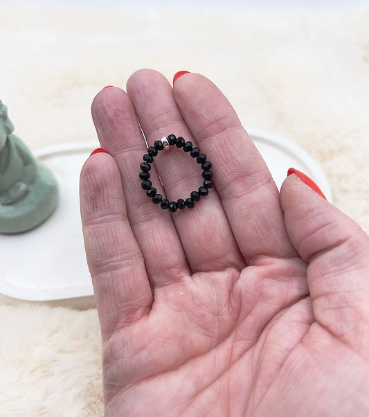 Edelsteinring Schwarzer Turmalin facettiert | 3,5 mm | flache Silberperle 925