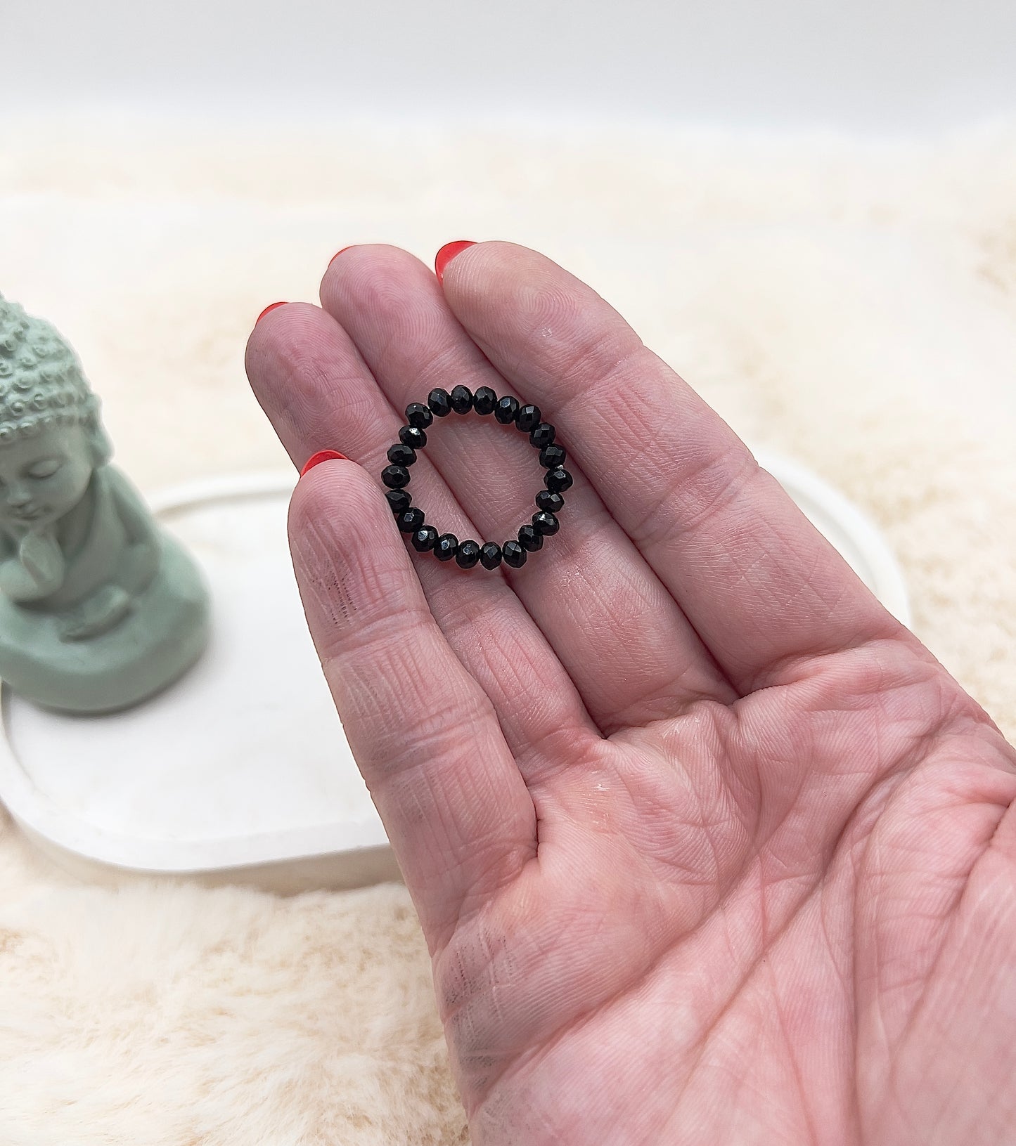 Edelsteinring Schwarzer Turmalin facettiert | 3,5 mm | Hämatitstern schwarz-grau