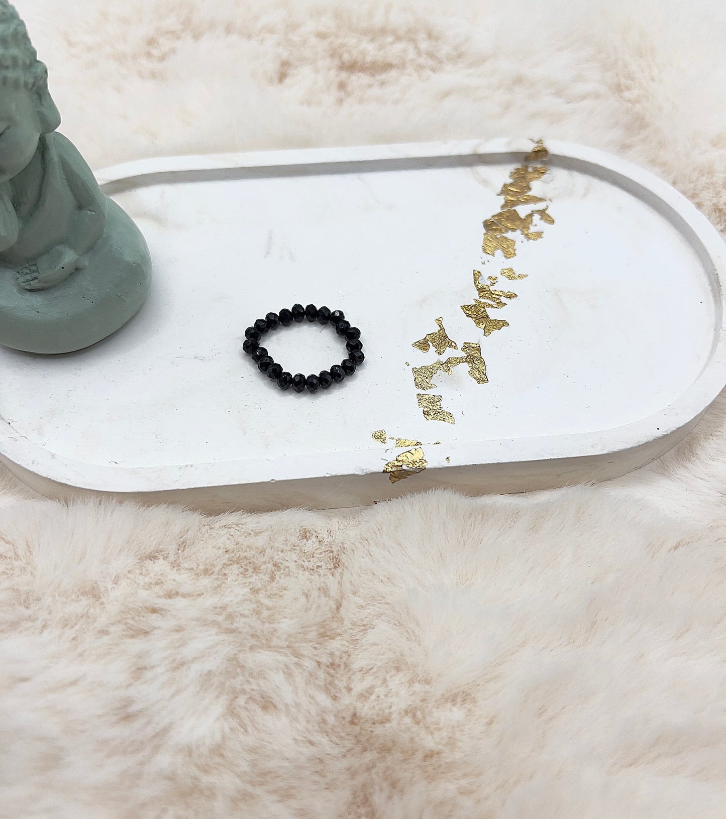 Edelsteinring Schwarzer Turmalin facettiert | 3,5 mm | Hämatitstern schwarz-grau