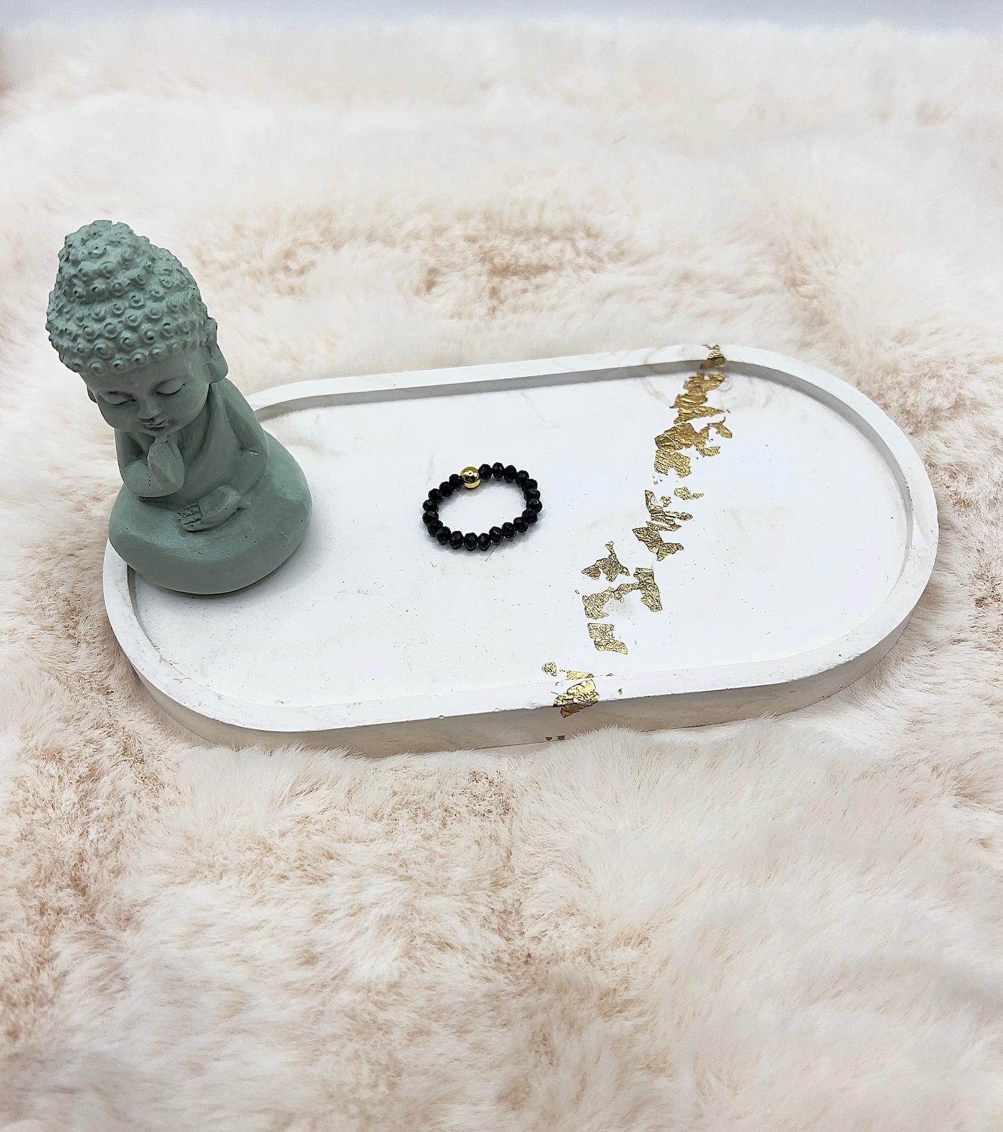 Edelsteinring Schwarzer Turmalin facettiert | 3,5 mm | Edelstahl vergoldete Perle 4mm