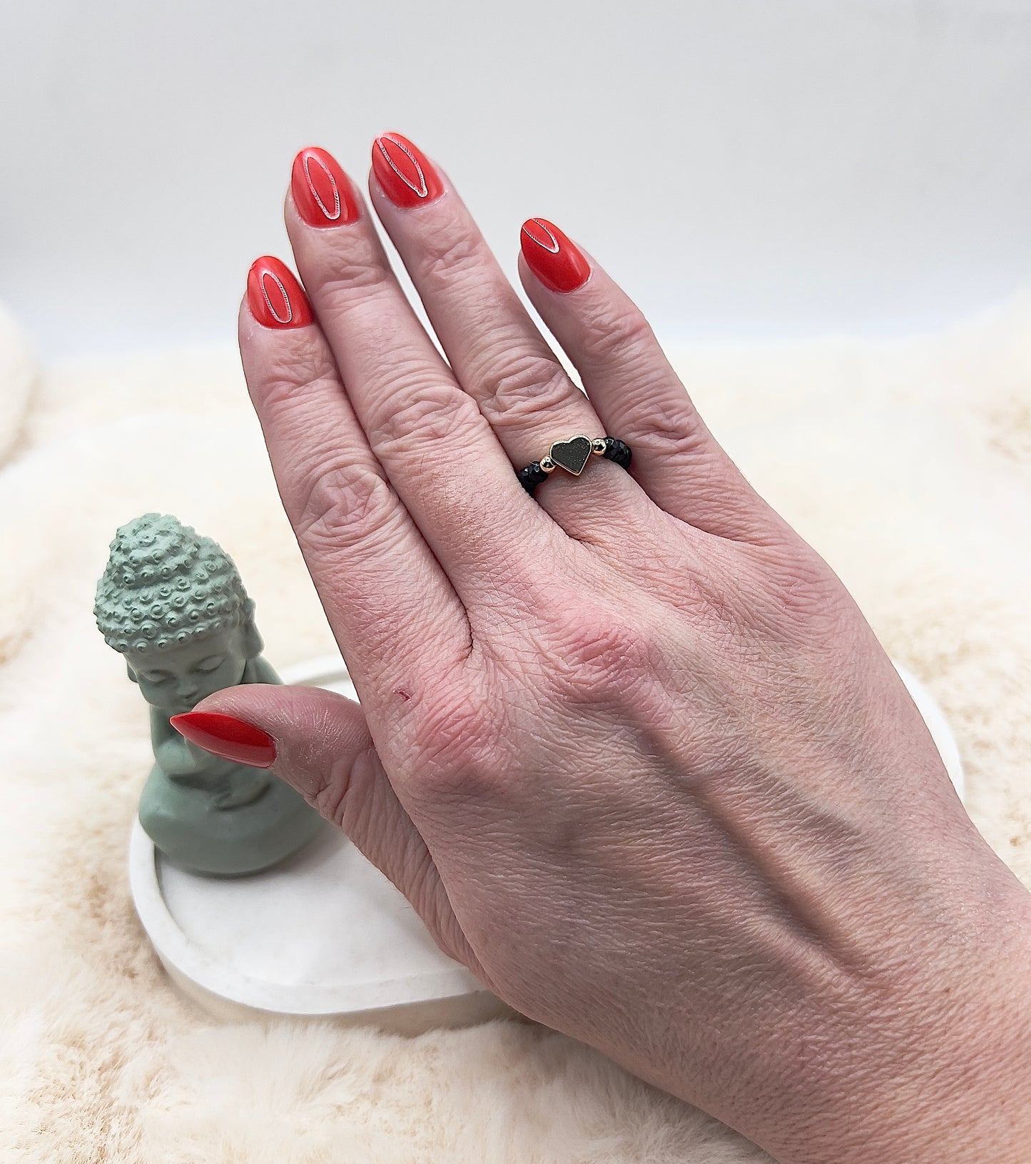 Edelsteinring Schwarzer Turmalin facettiert | 3,5 mm | Herz 925 Silber | 14K vergoldet