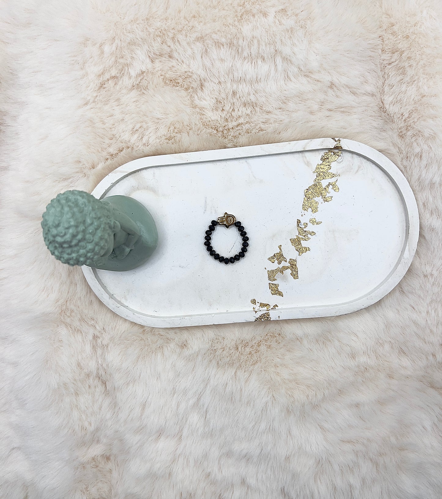 Edelsteinring Schwarzer Turmalin facettiert | 3,5 mm | Hamsa-Hand | Edelstahl vergoldet