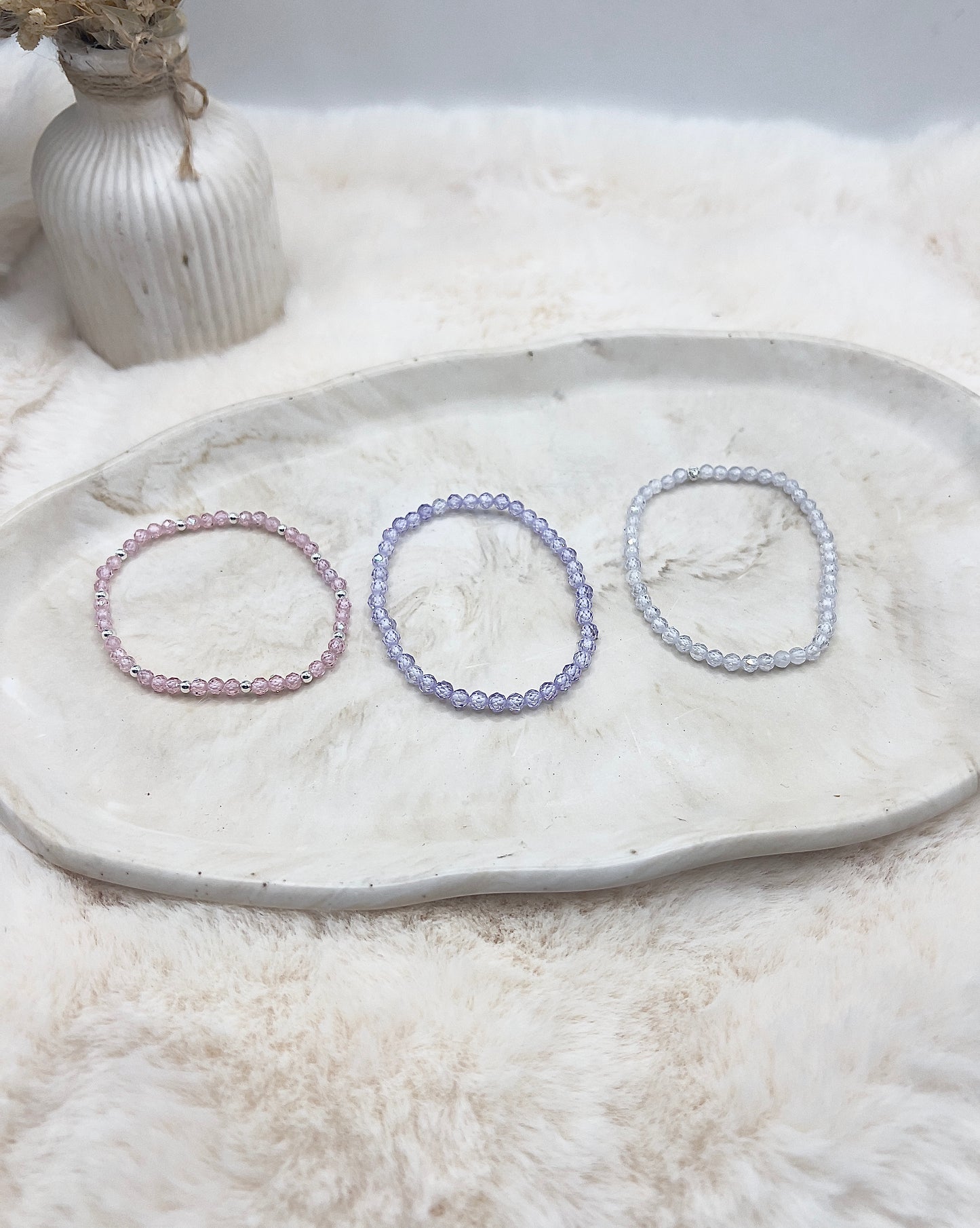 Zirkonia Armband „Pure Glow“ – Weiß, Lavendel & Rosé | 925 Silber (einzeln oder im Set)