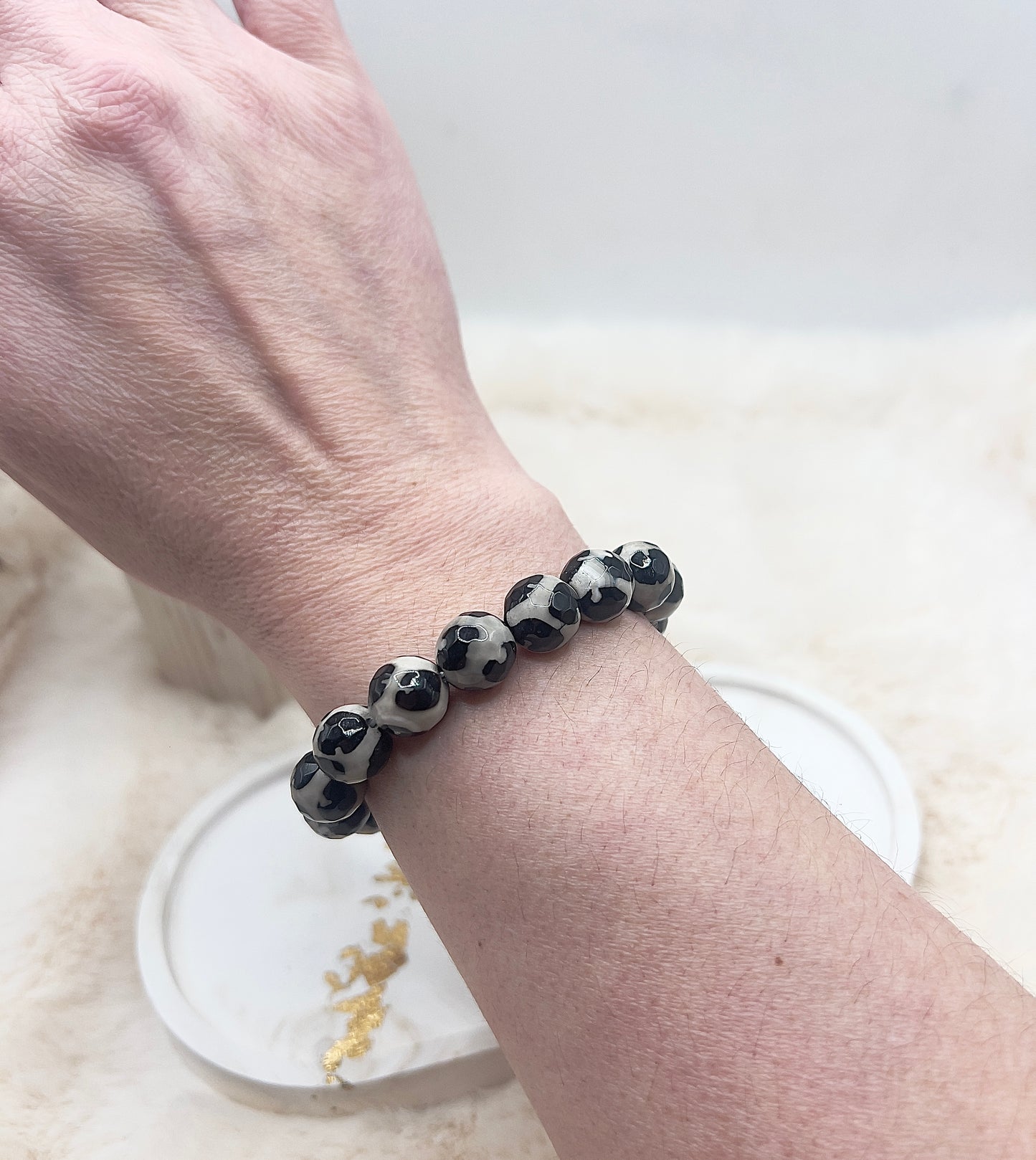 Statement-Armband Leo-Optik – Tibetanischer Achat | 12 mm