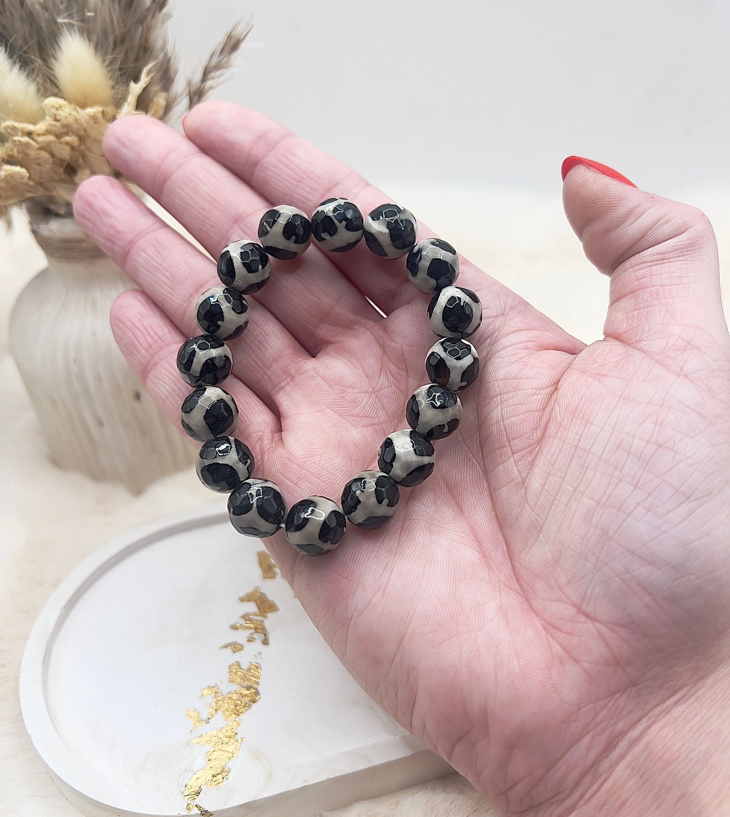 Statement-Armband Leo-Optik – Tibetanischer Achat | 12 mm
