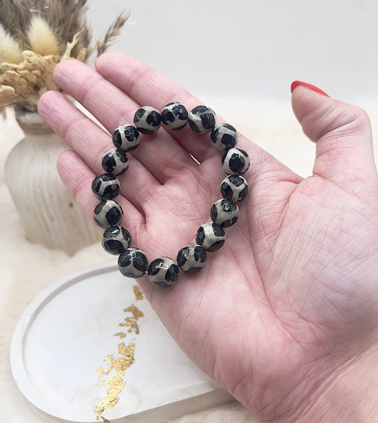 Statement-Armband Leo-Optik – Tibetanischer Achat | 12 mm