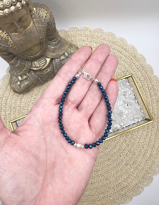 Armband mit österreichischem Kristall – facettiert 4 mm | 925 Silberherz | handgefertigt