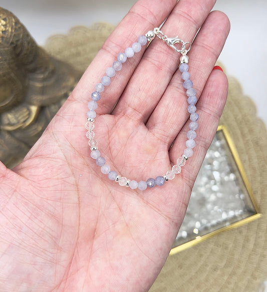 Facettiertes Edelstein Armband 4mm – Aquamarin & Bergkristall mit 925 Silber