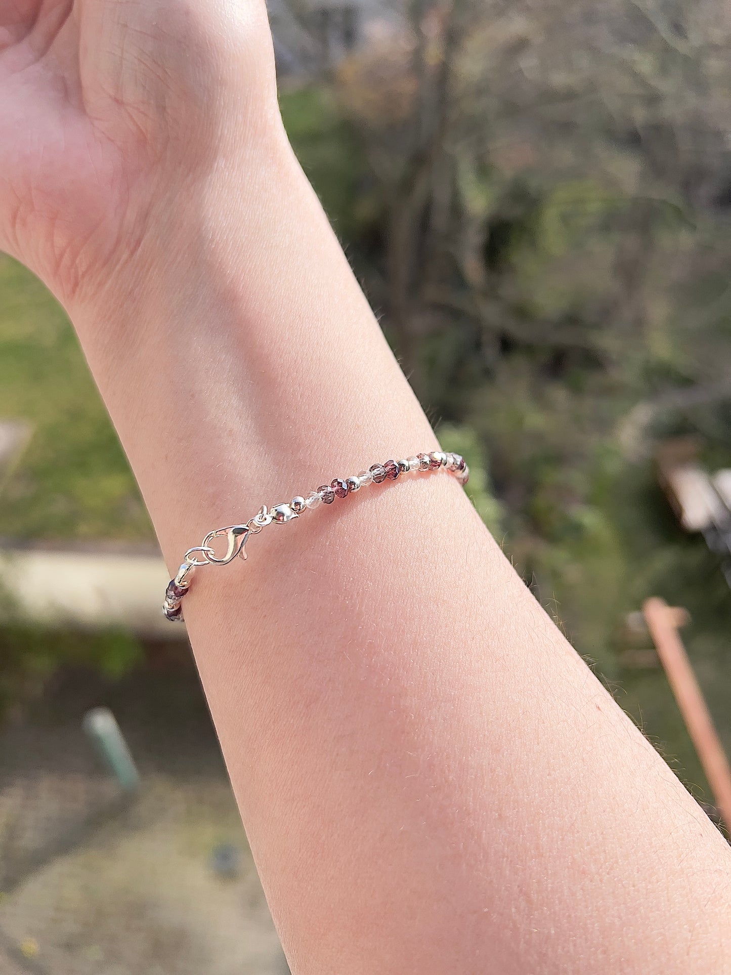 Facettiertes Edelstein Armband 3mm – Rauchquarz, Amethyst & Citrin in Quarz mit 925 Silber